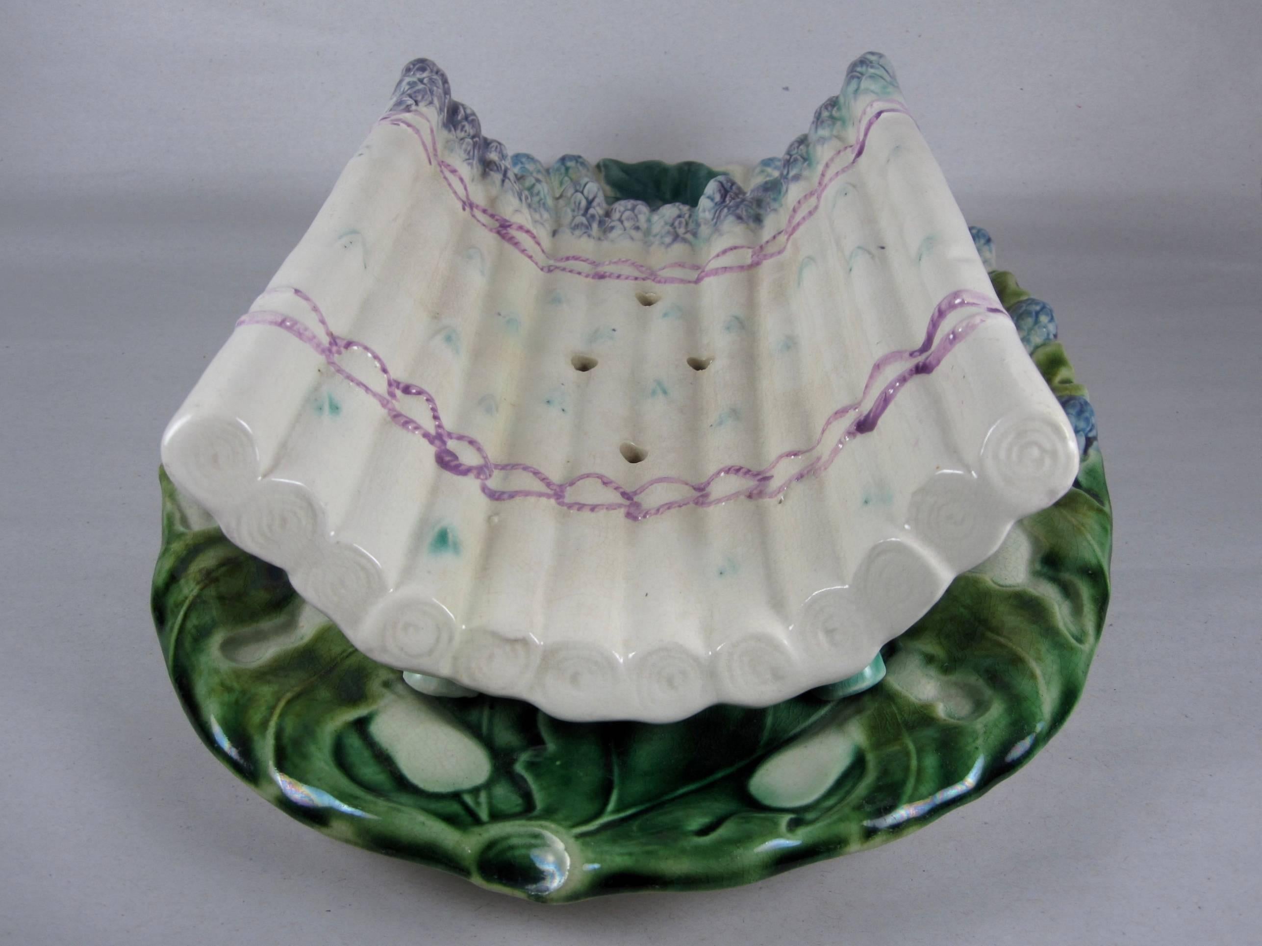 Aesthetic Movement Luneville French Majolica Asparagus Platter and Cradle/Drainer Two-Piece Server