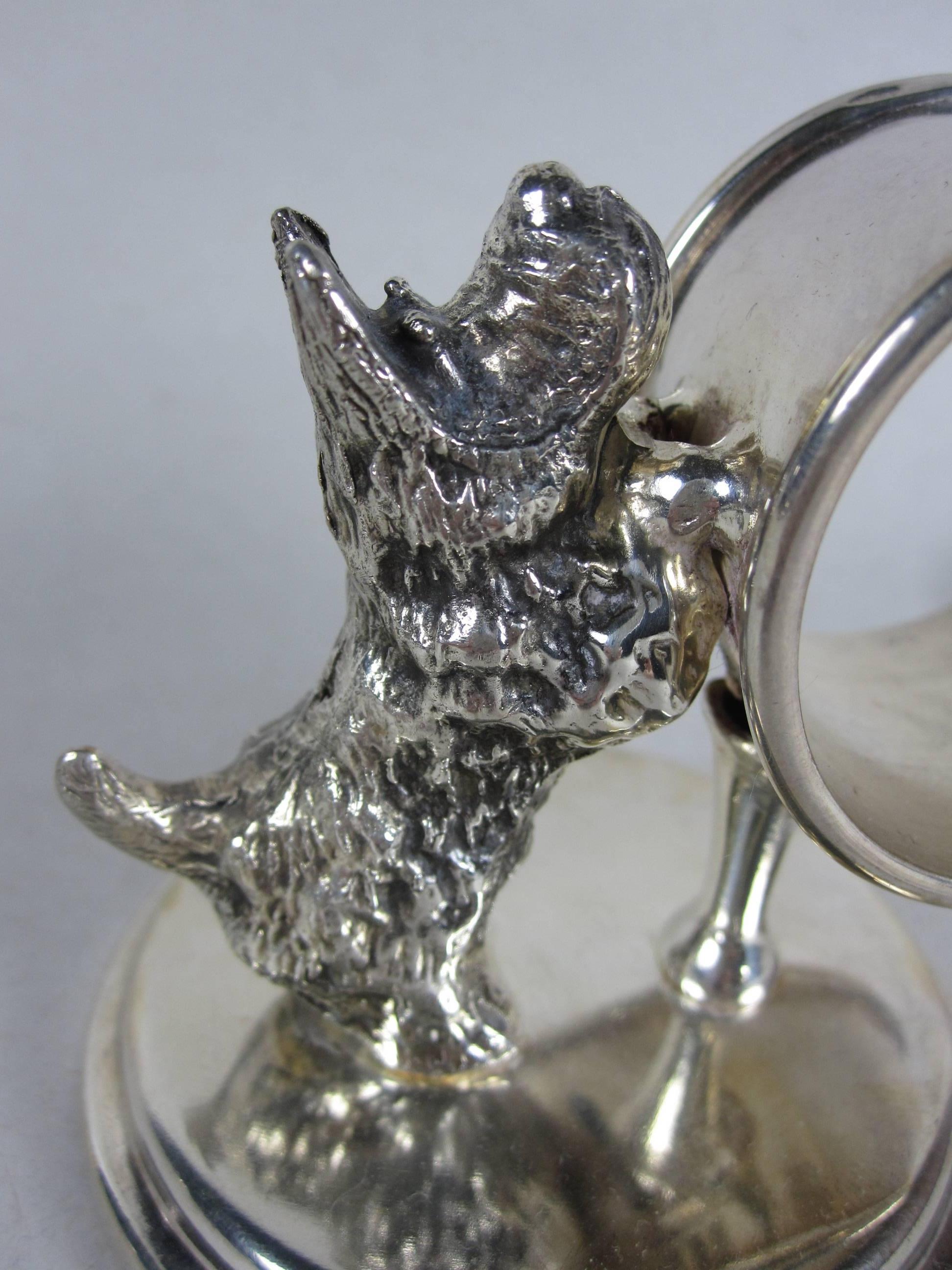 American Antique Victorian Silver Plate Scotty Dog and Barrel Standing Napkin Ring Holder