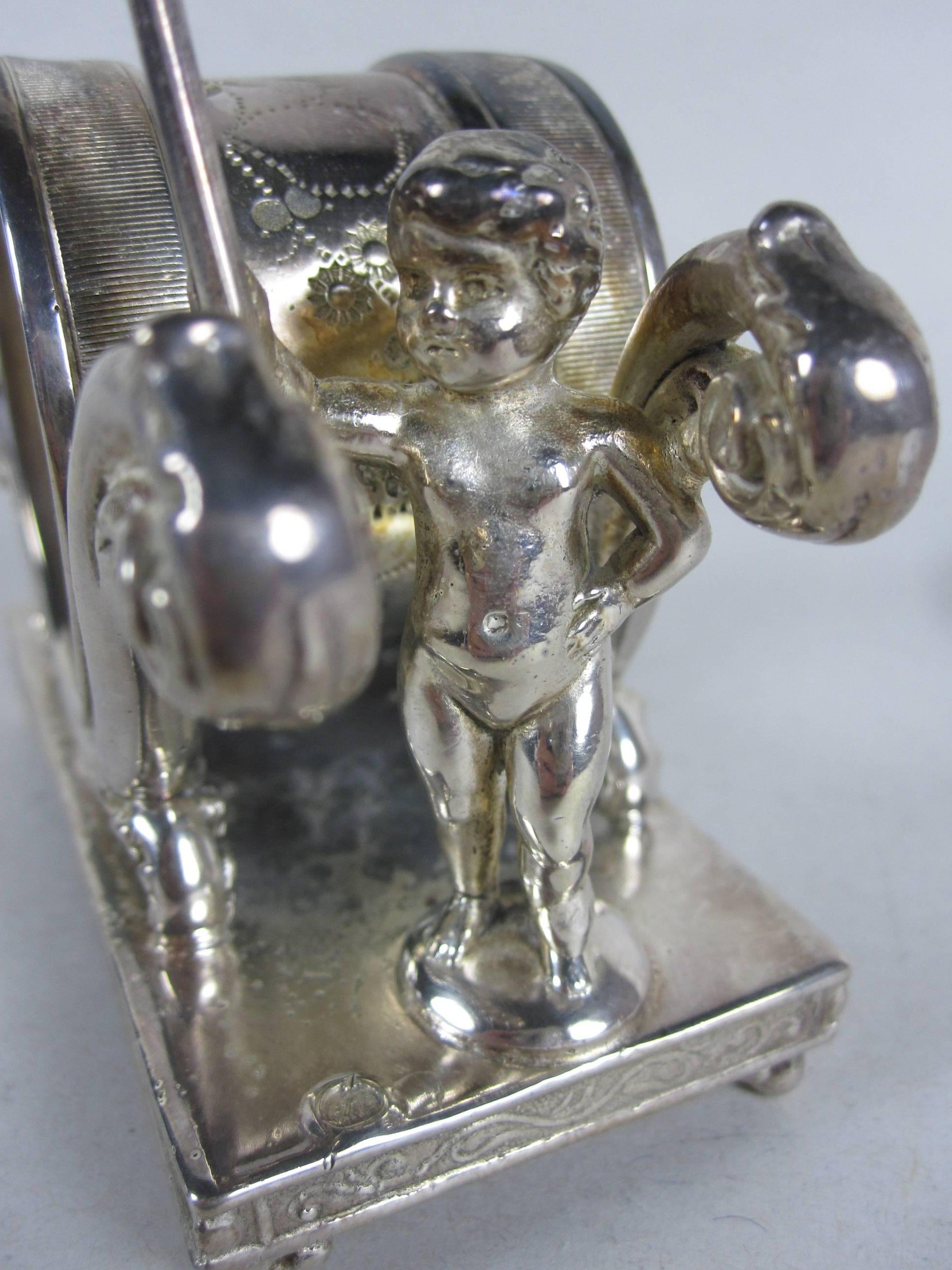 American Antique Victorian Silver Plate Marching Putto Standing Napkin Ring Place Holder