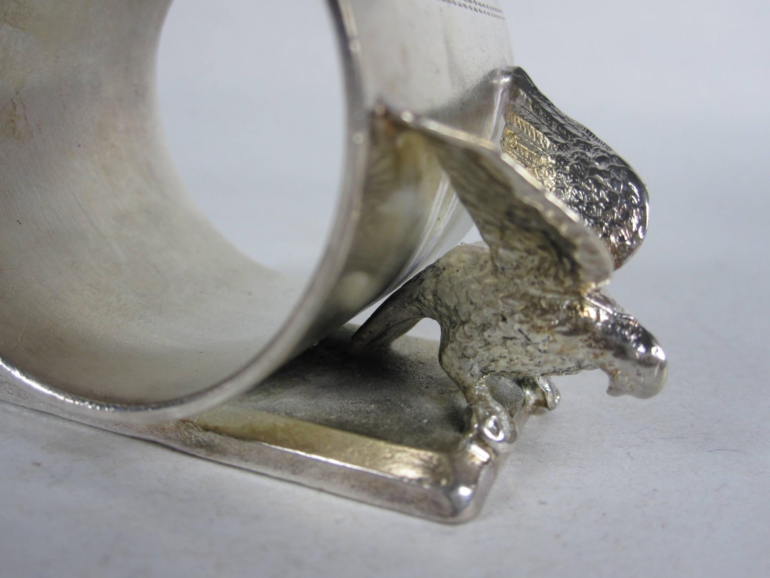 American Antique Victorian Silver Plate Winged Birds Standing Napkin Ring Place Holder