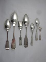 Post Revolutionary American Mixed Pattern Coin-Silver Serving Spoons, S/7