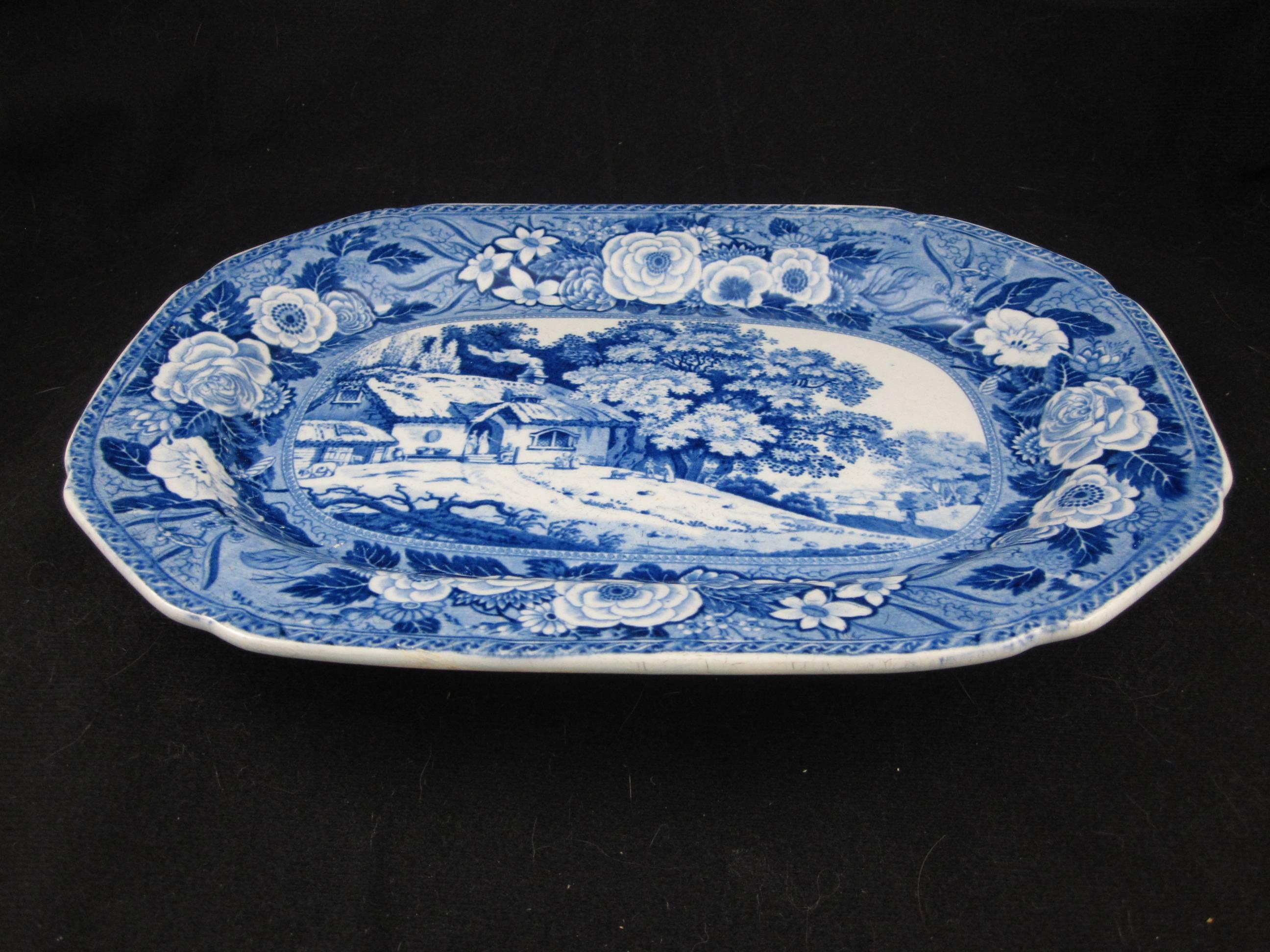 Minton English Staffordshire 'Monk's Rock' Blue Transferware Platter, circa 1820 In Excellent Condition In Philadelphia, PA