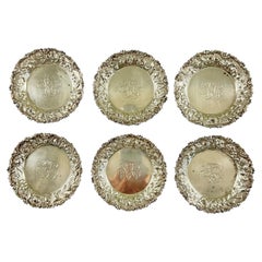Estate Ritter & Sullivan Sterling Silver Repoussé Butter Pats, Set of Six