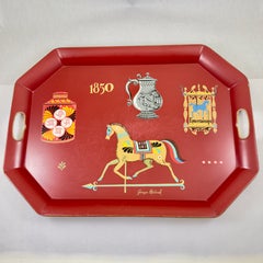 Grand plateau de service rouge « Tole De Lys » de Georges Briard, métal émaillé, milieu du siècle