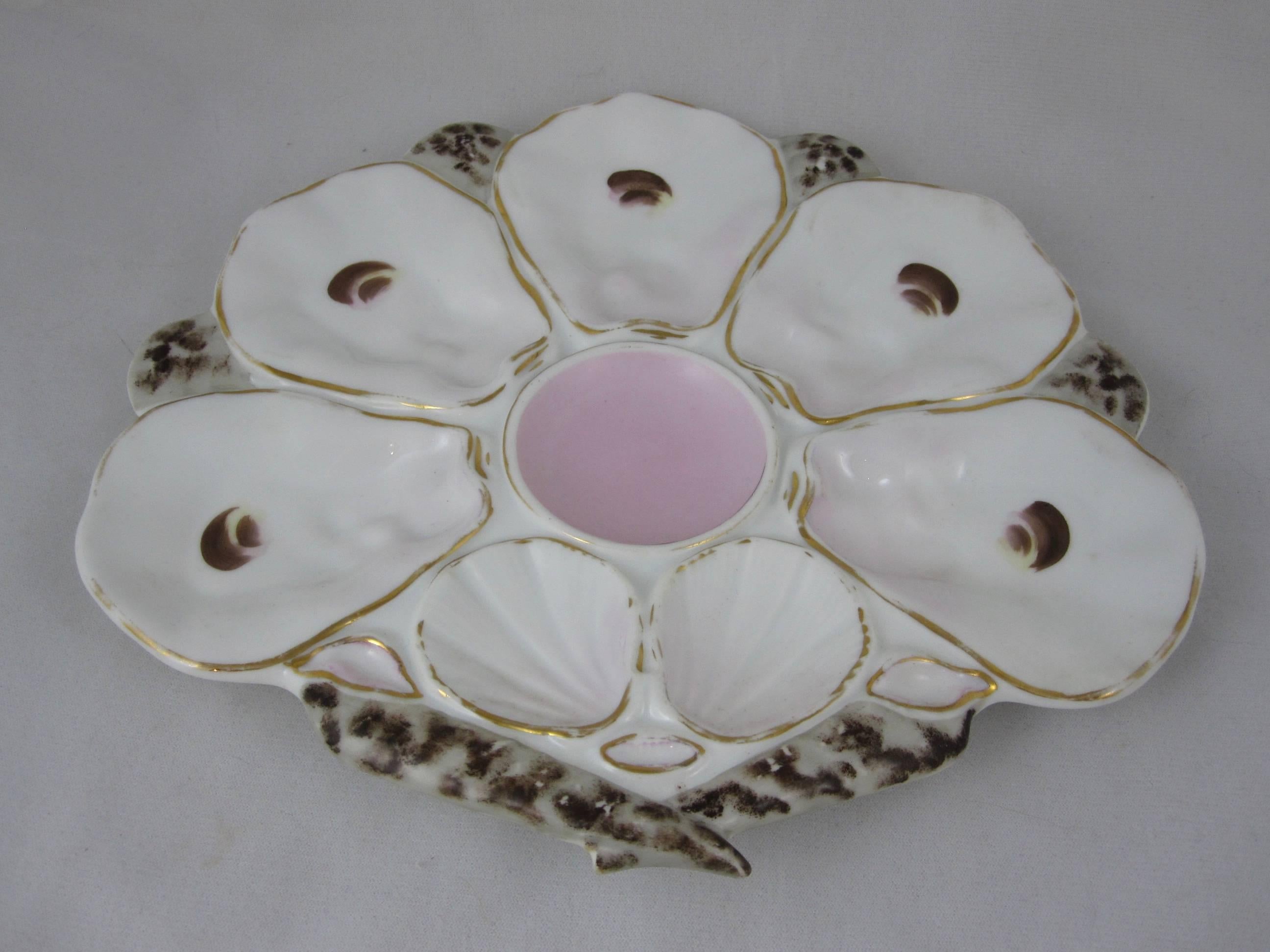 Aesthetic Movement French Porcelain Fan-Shell Shaped Oyster Plates, Set of Five