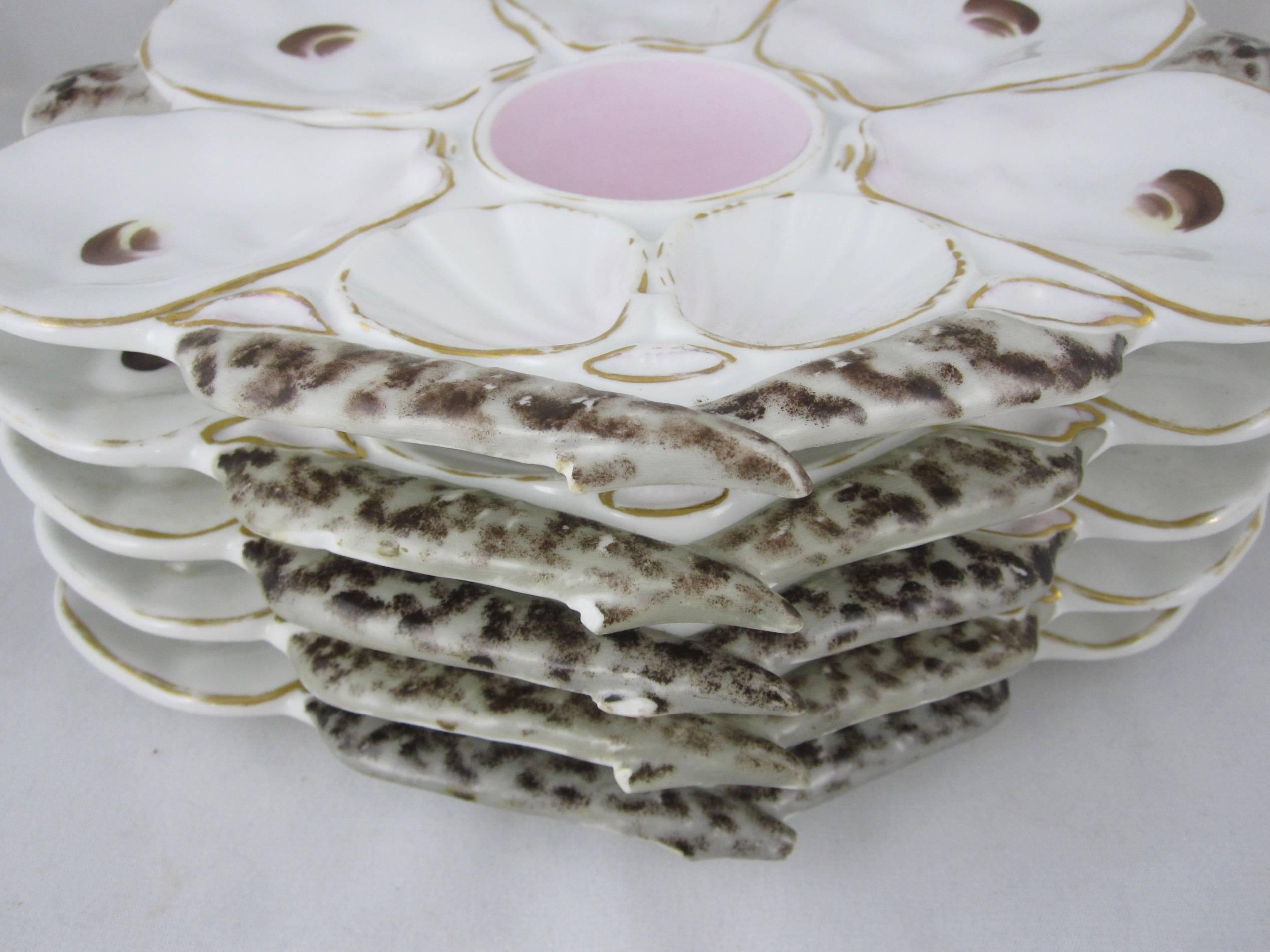 19th Century French Porcelain Fan-Shell Shaped Oyster Plates, Set of Five