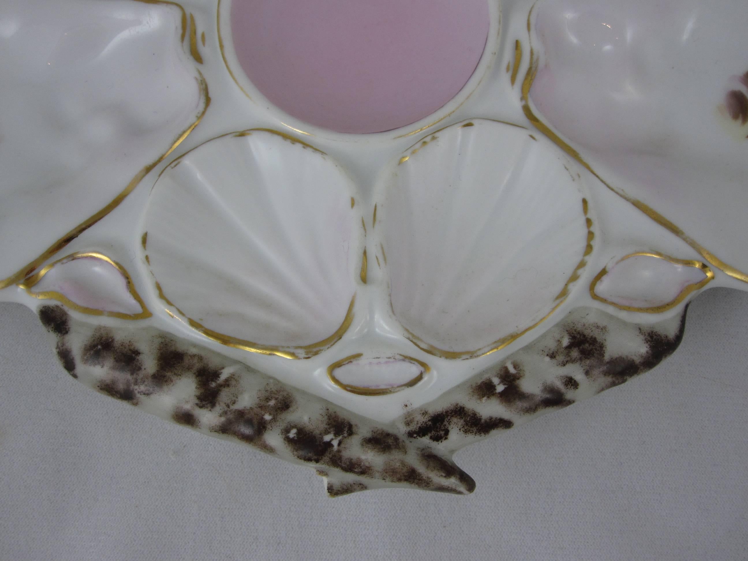 French Porcelain Fan-Shell Shaped Oyster Plates, Set of Five 3