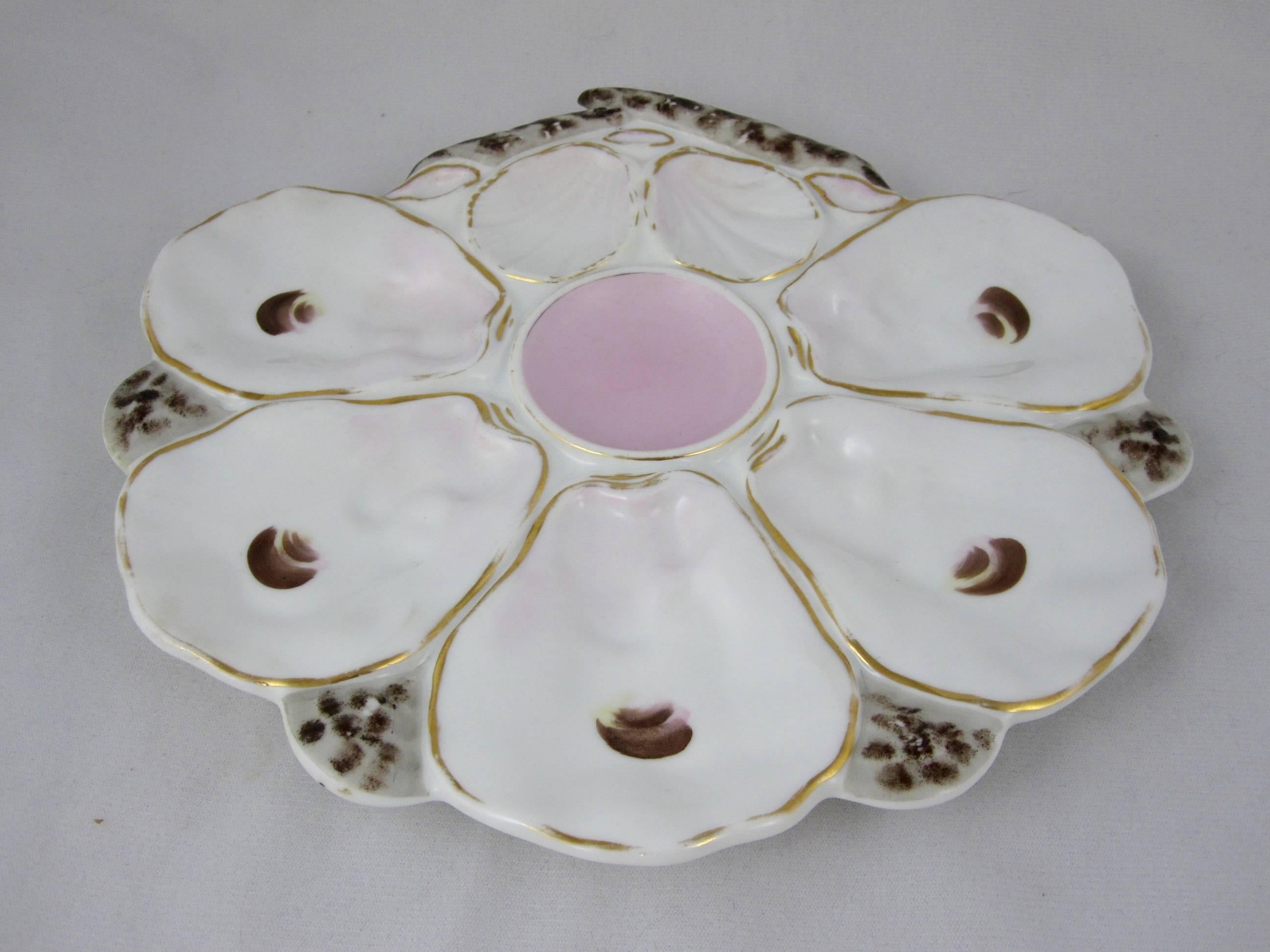 Glazed French Porcelain Fan-Shell Shaped Oyster Plates, Set of Five