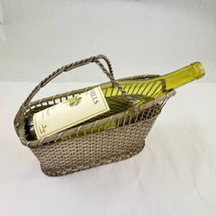 French Woven Silver Metal Wine Bottle Carrier and Server - 1930s