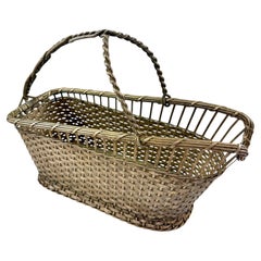 French Woven Silver Metal Wine Bottle Carrier and Server - 1930s