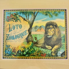 Loto Zoologique Game Box Lid, Chromolithograph, framed, circa 1900