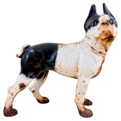 Antique 1900s Hubley Cast Iron French Bulldog Doorstop, Original Painted Finish