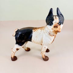 Antique 1900s Hubley Cast Iron French Bulldog Doorstop, Original Painted Finish