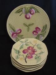 1920s German Majolica Pottery Branching Fruit Dessert Service, Set of Five
