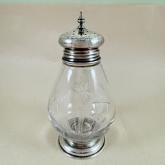 Sucrier « Whiting & Company » de l'époque Art déco, en argent massif et verre gravé