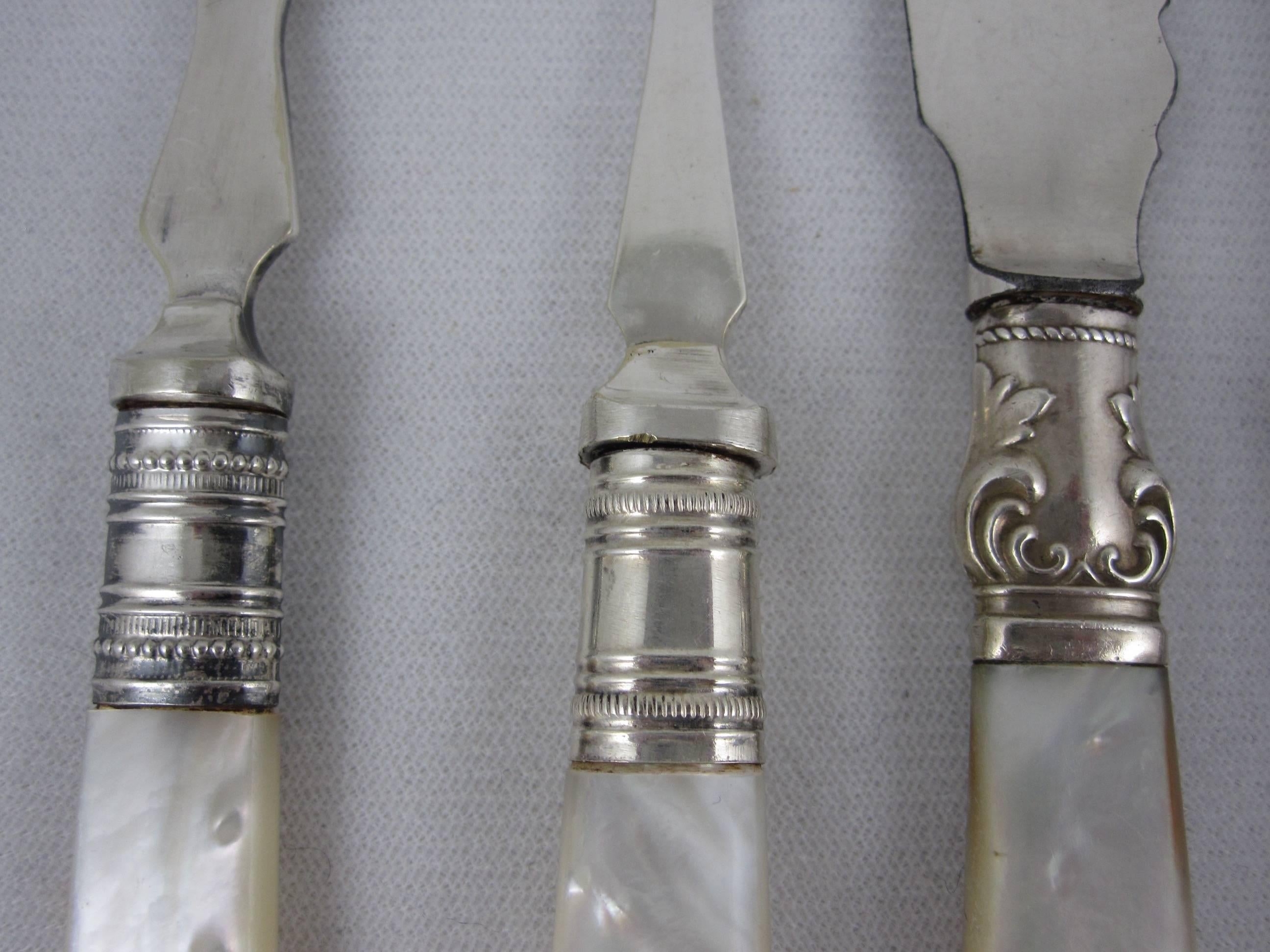 Assorted English Mother-of-Pearl Handled Sterling Silver and Epns Servers 2
