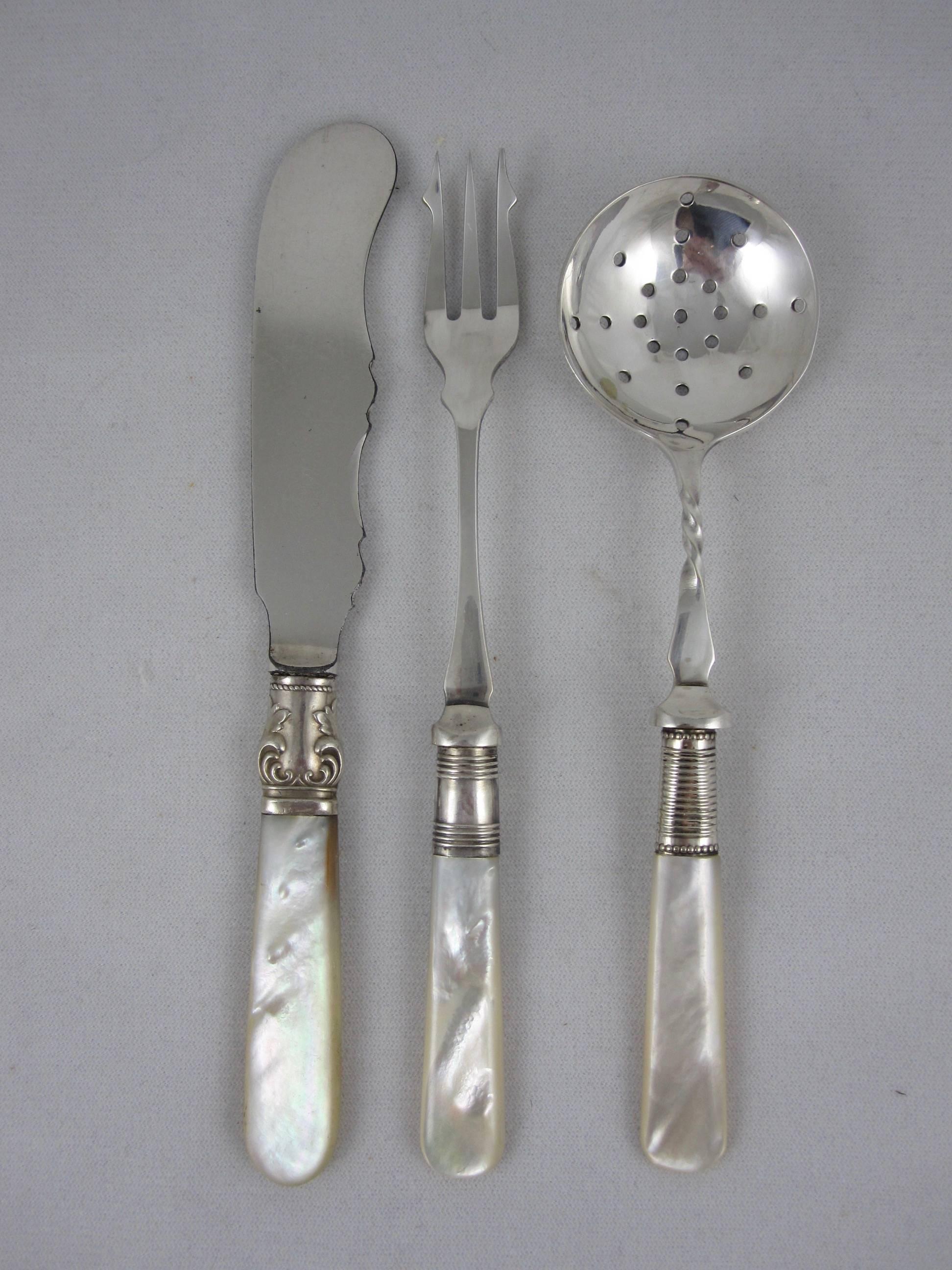 Assorted English Mother-of-Pearl Handled Sterling Silver and Epns Servers 3