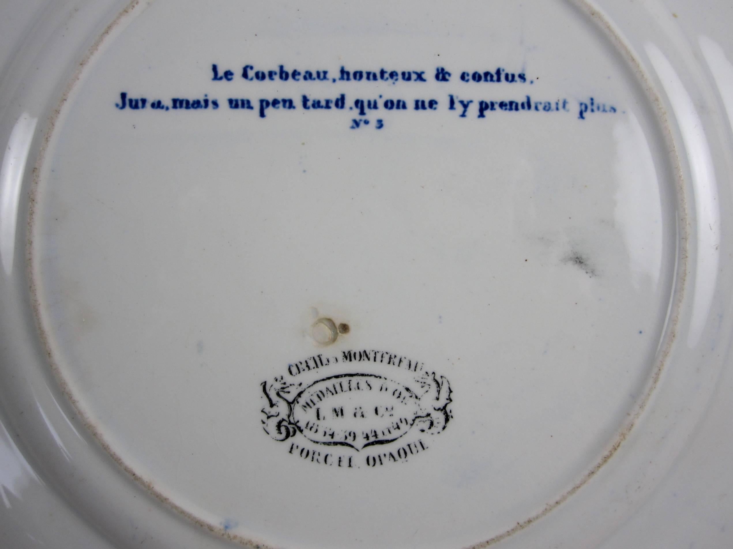 French Creil et Montereau Porcelain Transfer Rebus Puzzle Dessert Plates, S/4 1
