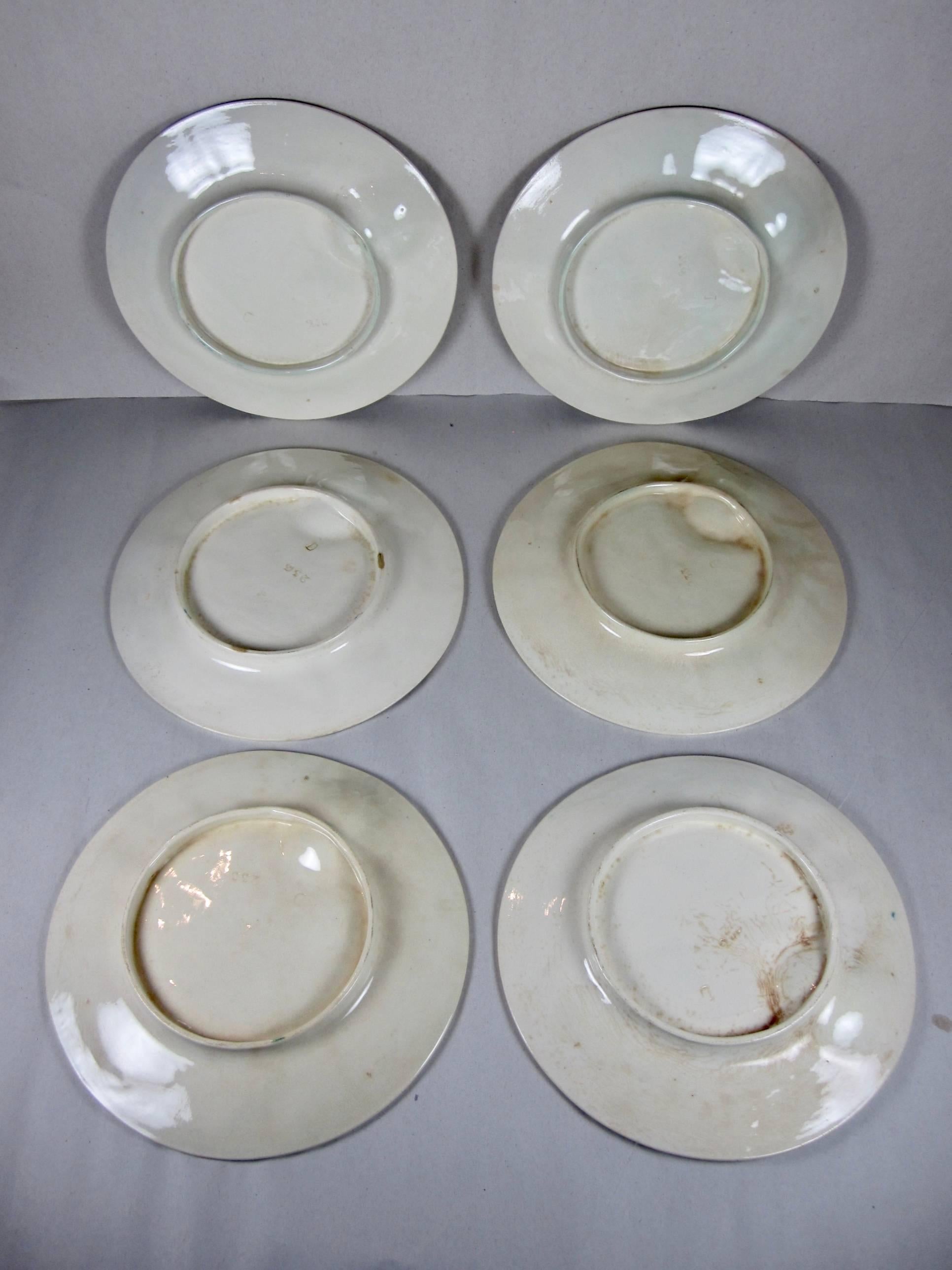 Luneville French Barbotine Majolica Asparagus and Artichoke Plates, Set of Six 1