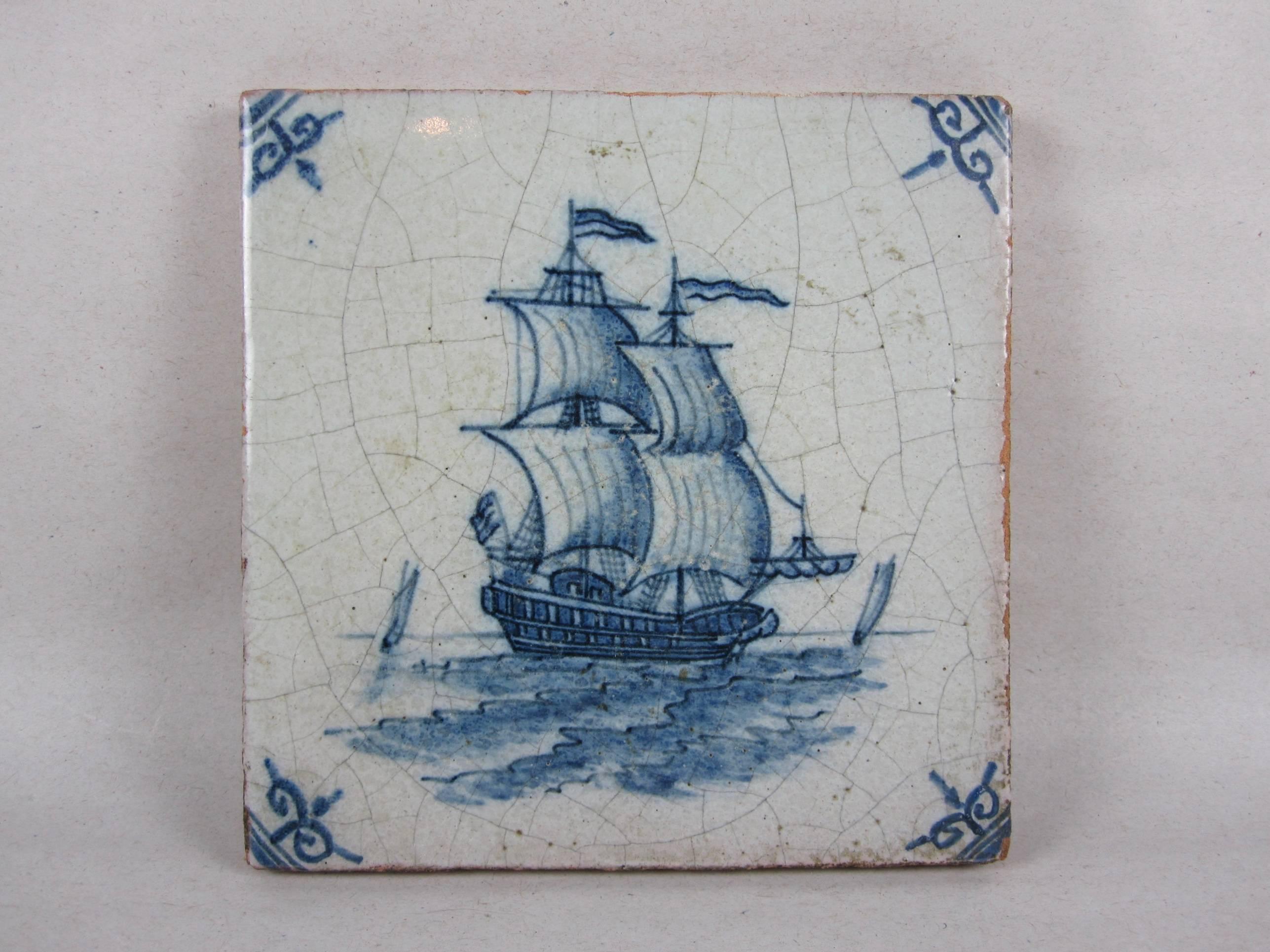 18th Century English Delft Blue Tin-Glazed Tiles, Mixed Set of Six In Good Condition In Philadelphia, PA