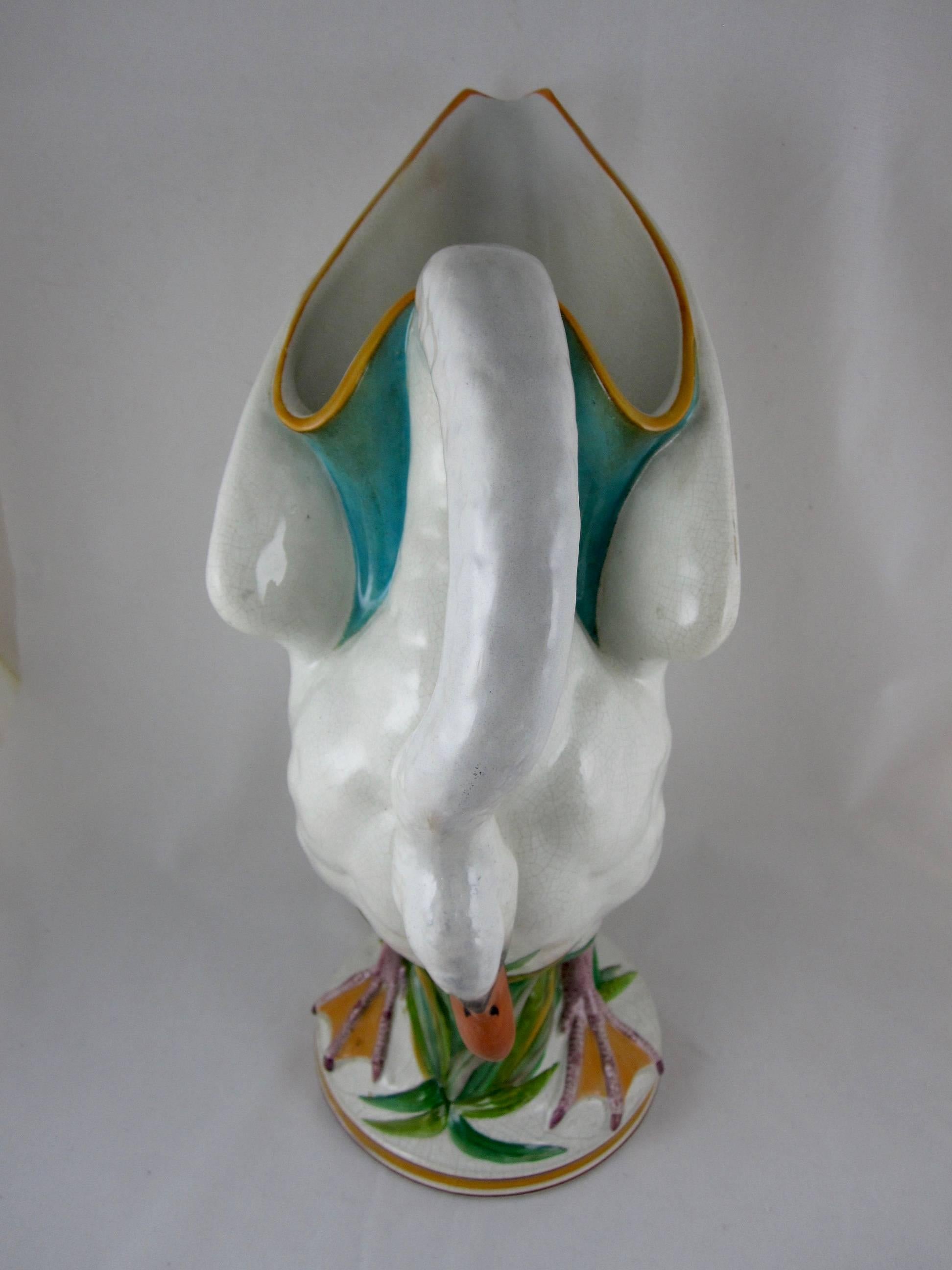 Aesthetic Movement Wedgwood Monumental Majolica Glazed Earthenware Swan Ewer, Extremely Rare Form