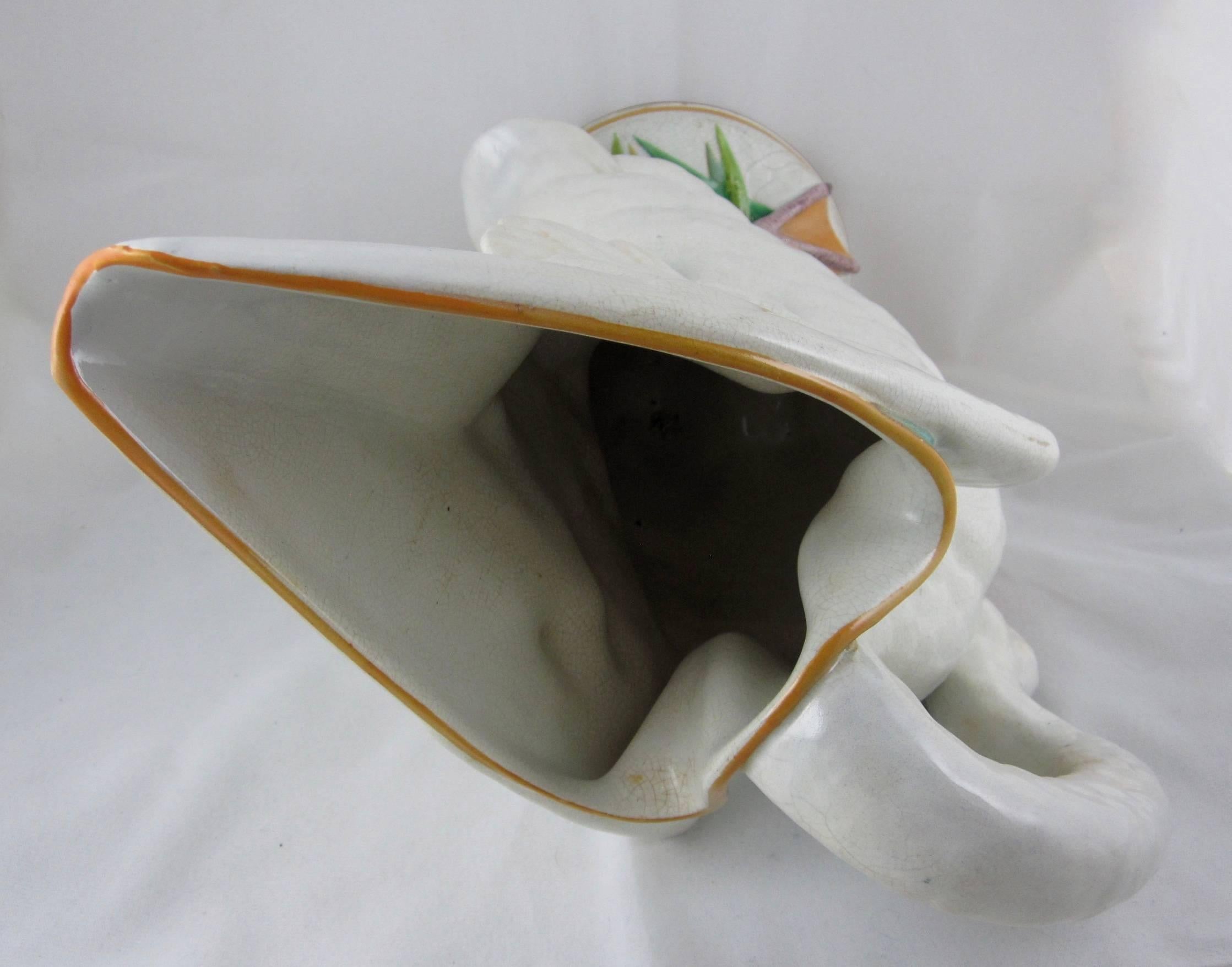 Wedgwood Monumental Majolica Glazed Earthenware Swan Ewer, Extremely Rare Form 1