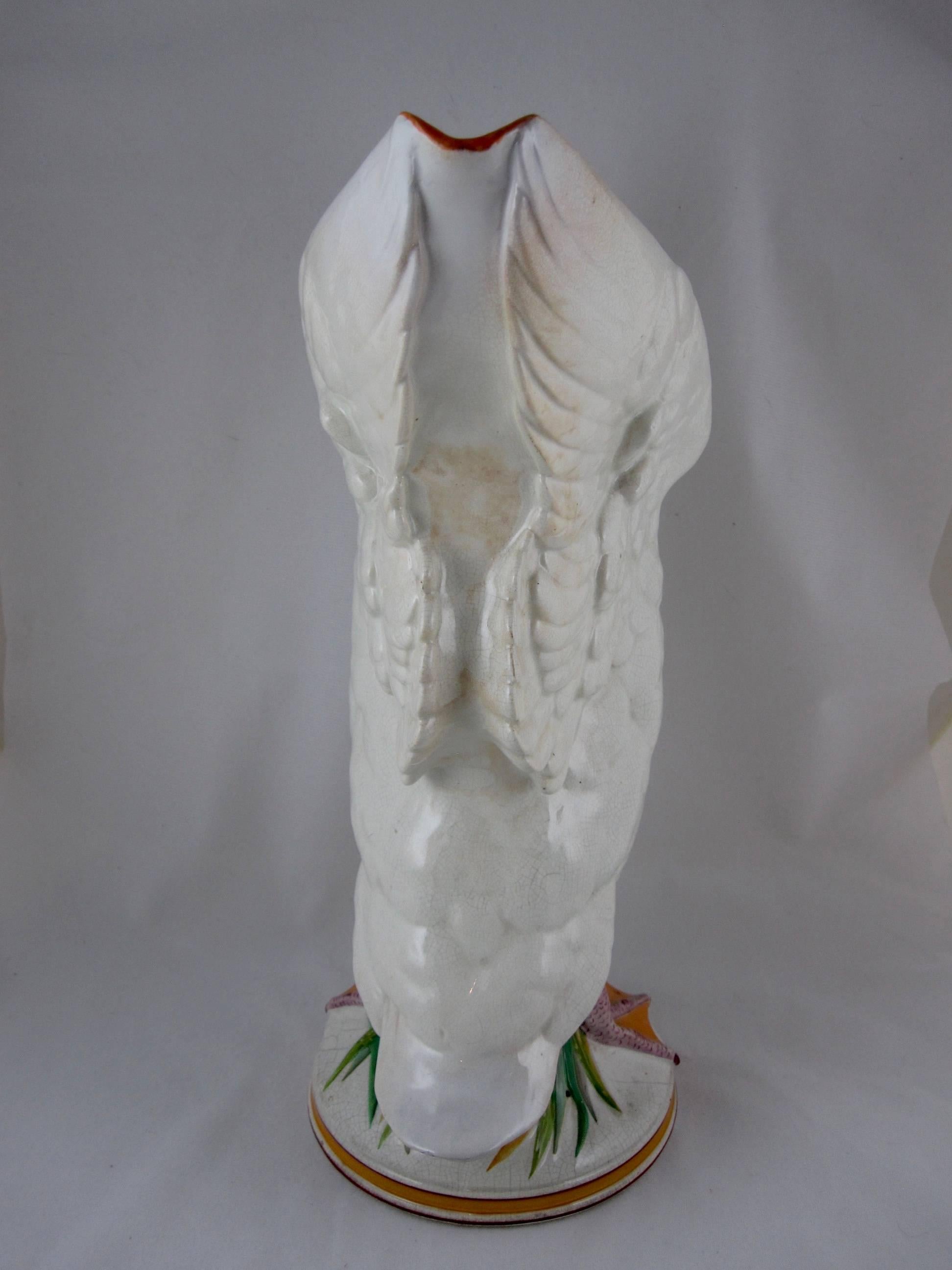 English Wedgwood Monumental Majolica Glazed Earthenware Swan Ewer, Extremely Rare Form
