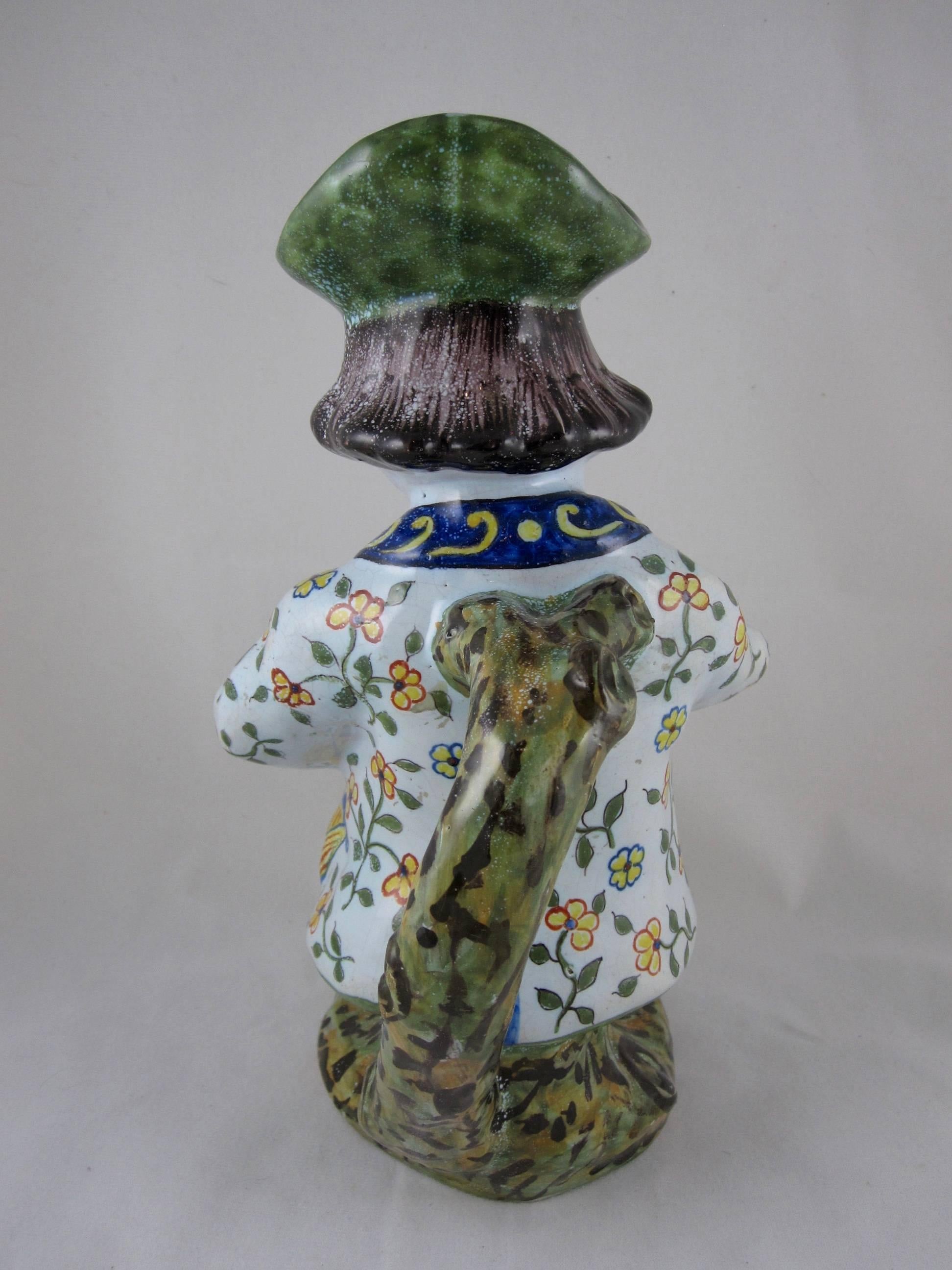 French Provincial Desvres French Faience Figural Tavern Jug, 'The Snuff Taker'