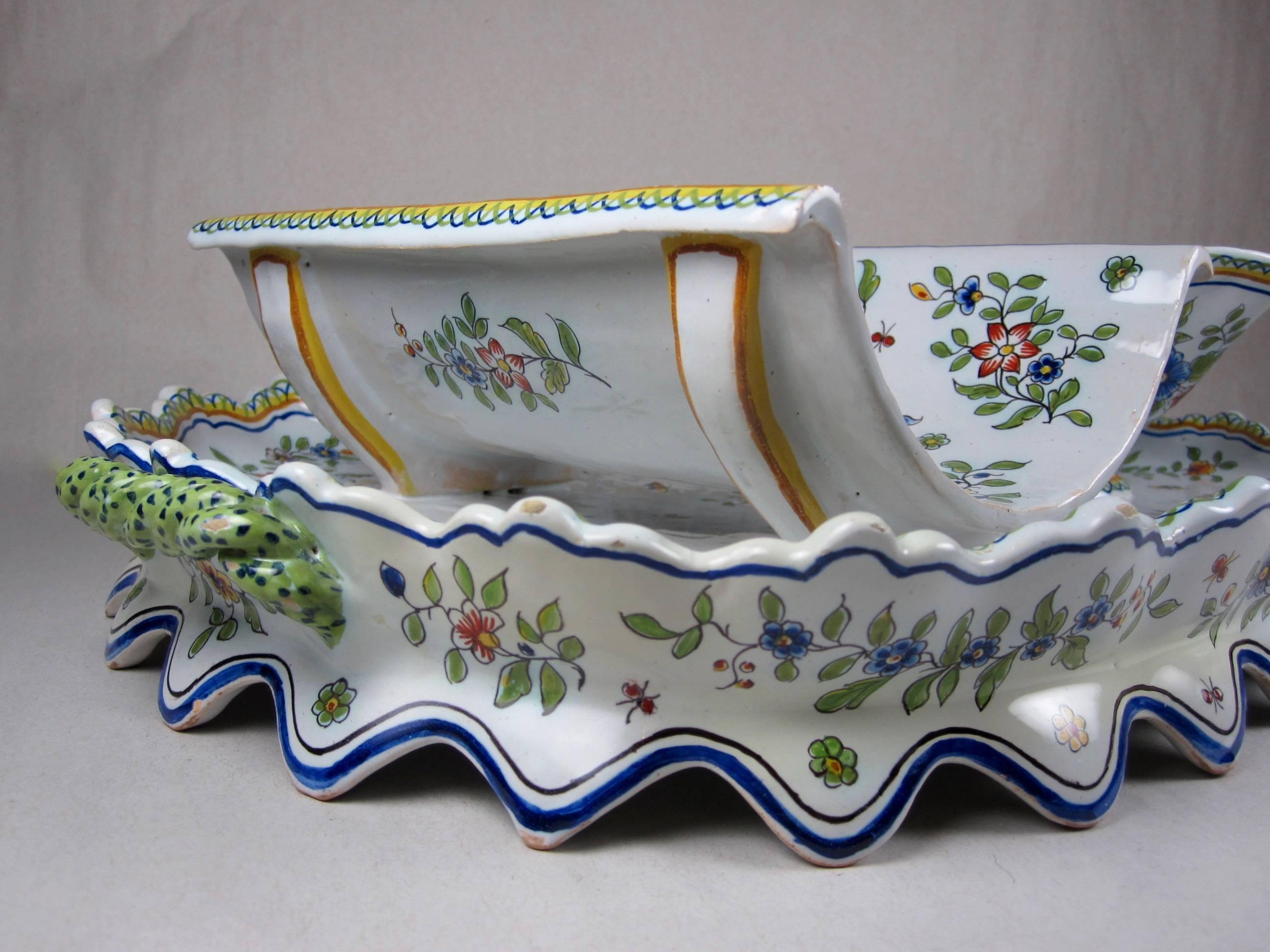 19th Century French Desvres Fourmaintraux Faience Floral Asparagus Server