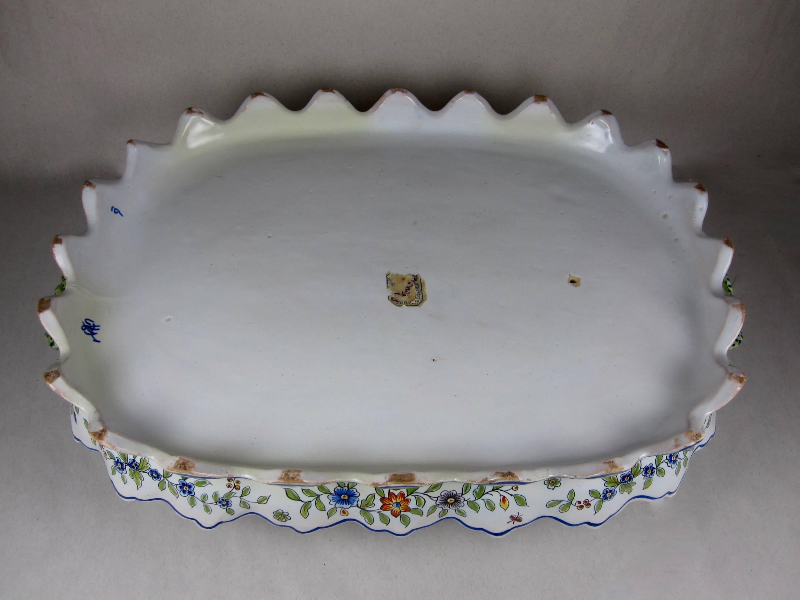 Earthenware French Desvres Fourmaintraux Faience Floral Asparagus Server