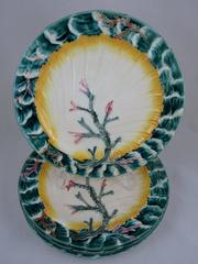 19th Century Josiah Wedgwood Majolica Ocean, Shell and Seaweed Plates, S/4