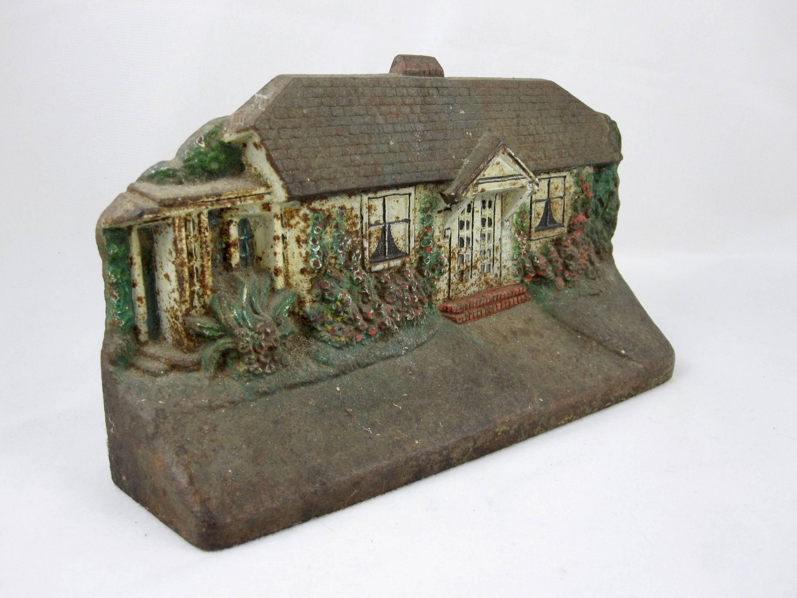 American Classical Cast Iron Judd Cottage Style House Painted Doorstop, circa 1900-1940