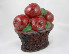 Antique Primitive Solid Lead Basket of Red Apples 15 Pound Doorstop