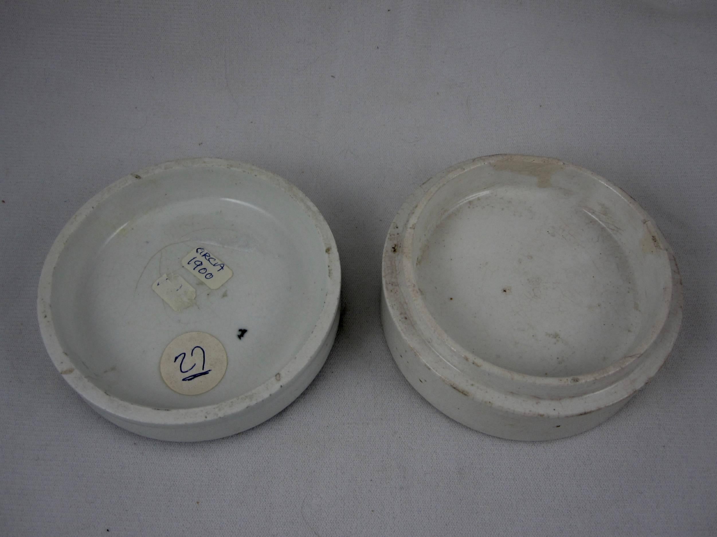 English Staffordshire Transferware Pot & Lid, Army/Navy Home-Made Potted Meat In Good Condition In Philadelphia, PA