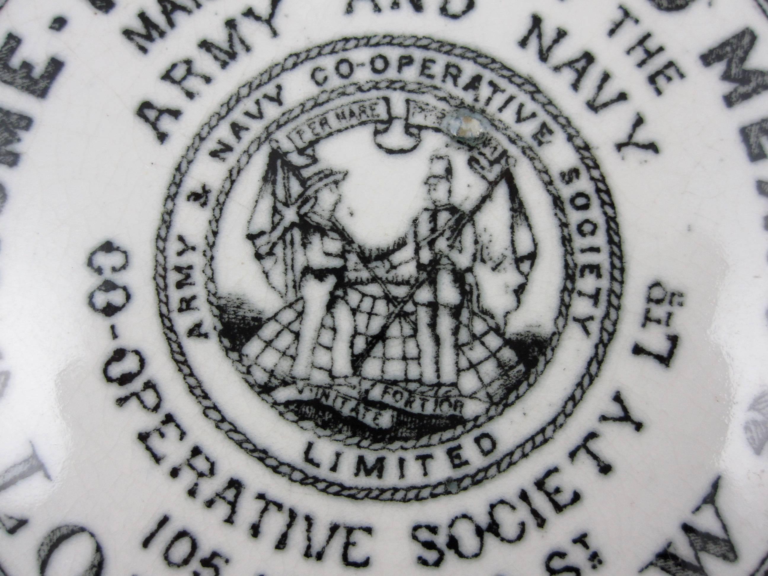 English Staffordshire Transferware Pot & Lid, Army/Navy Home-Made Potted Meat 1