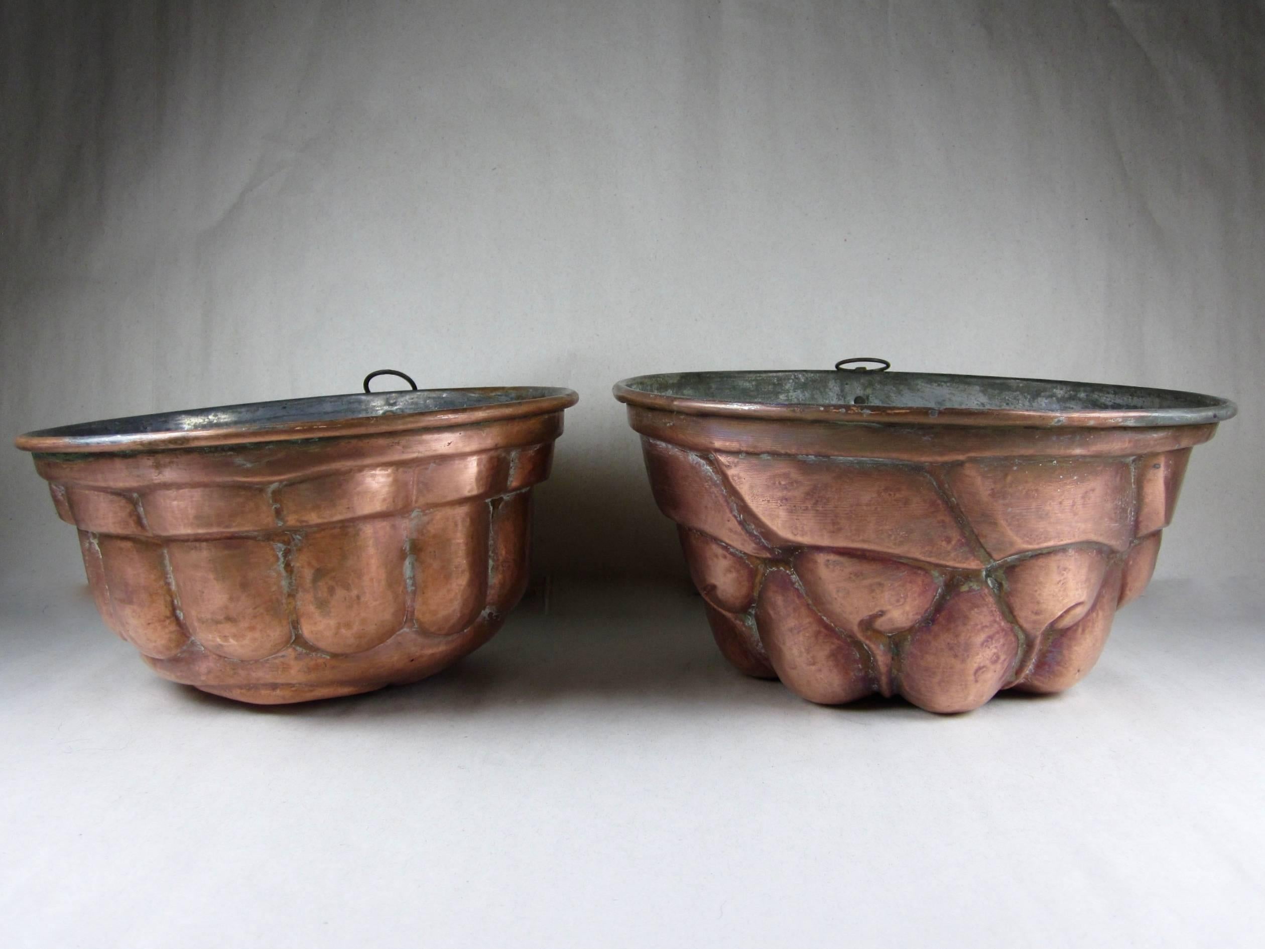 Hammered Copper Victorian English Pudding Molds, Sun and Waves, Set of Two 5