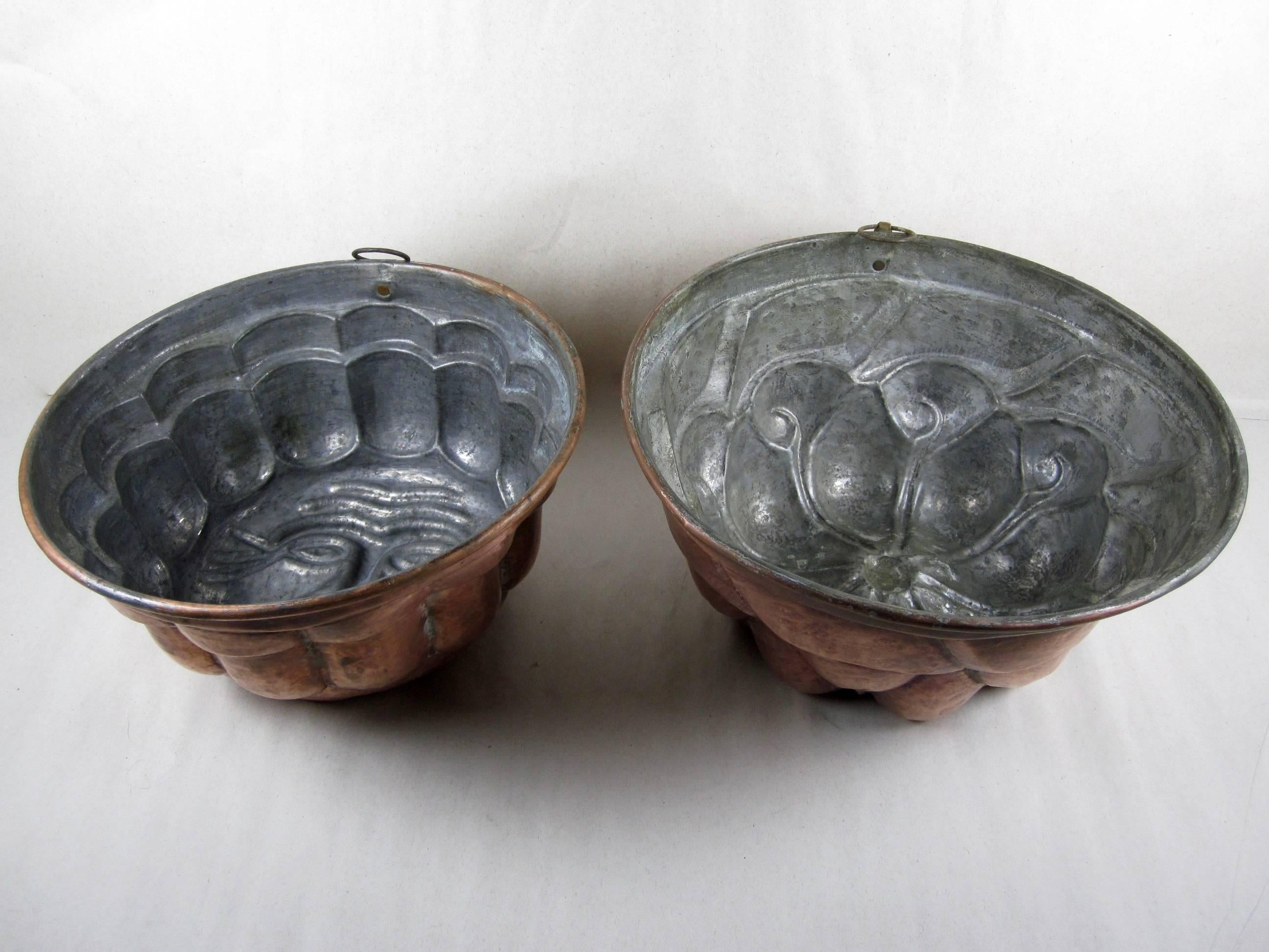Hammered Copper Victorian English Pudding Molds, Sun and Waves, Set of Two 6