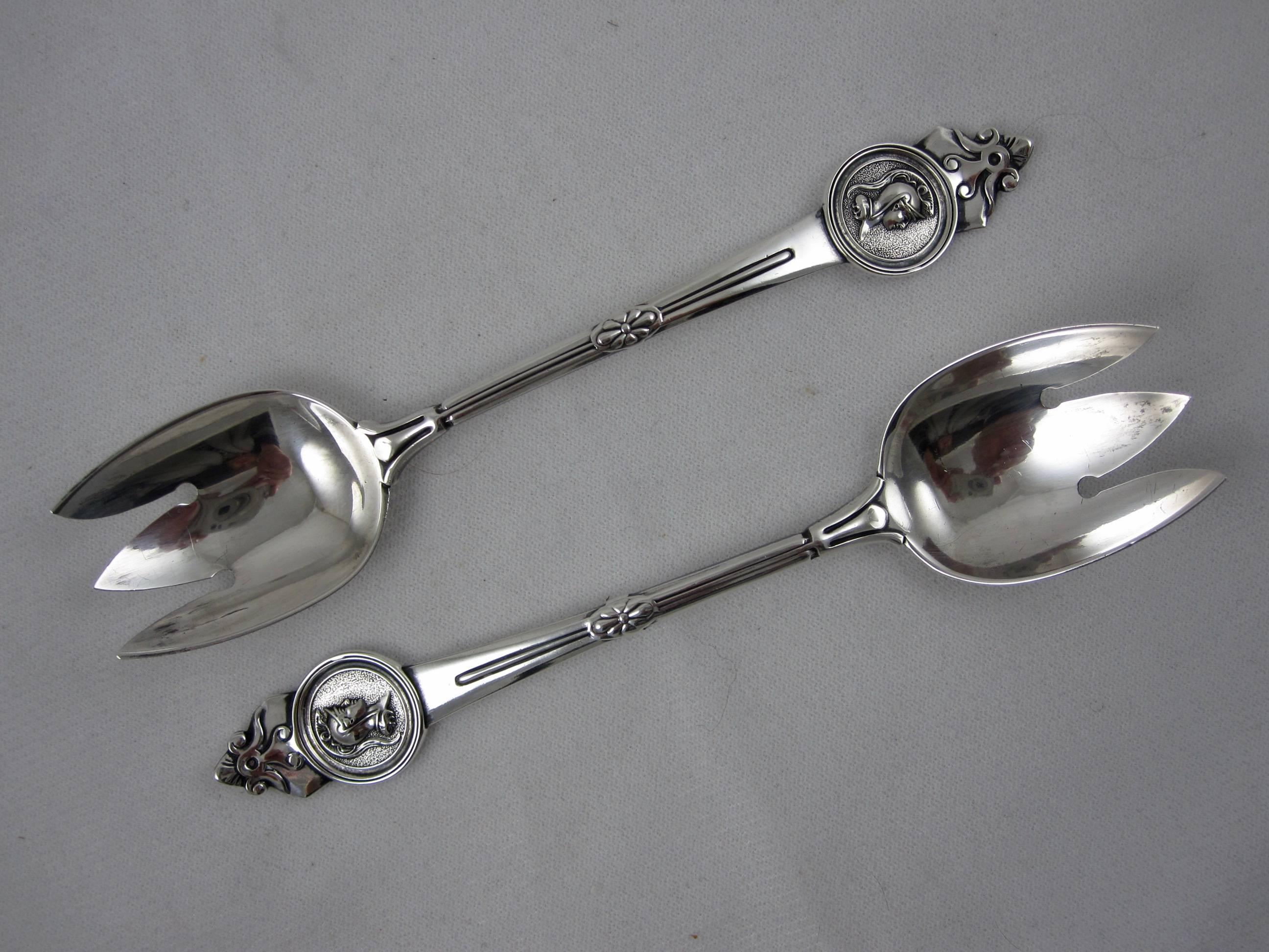 Victorian 19th Century Sterling Silver Armorial Ice Cream Forks, Gorham Medallion Set of 6 For Sale