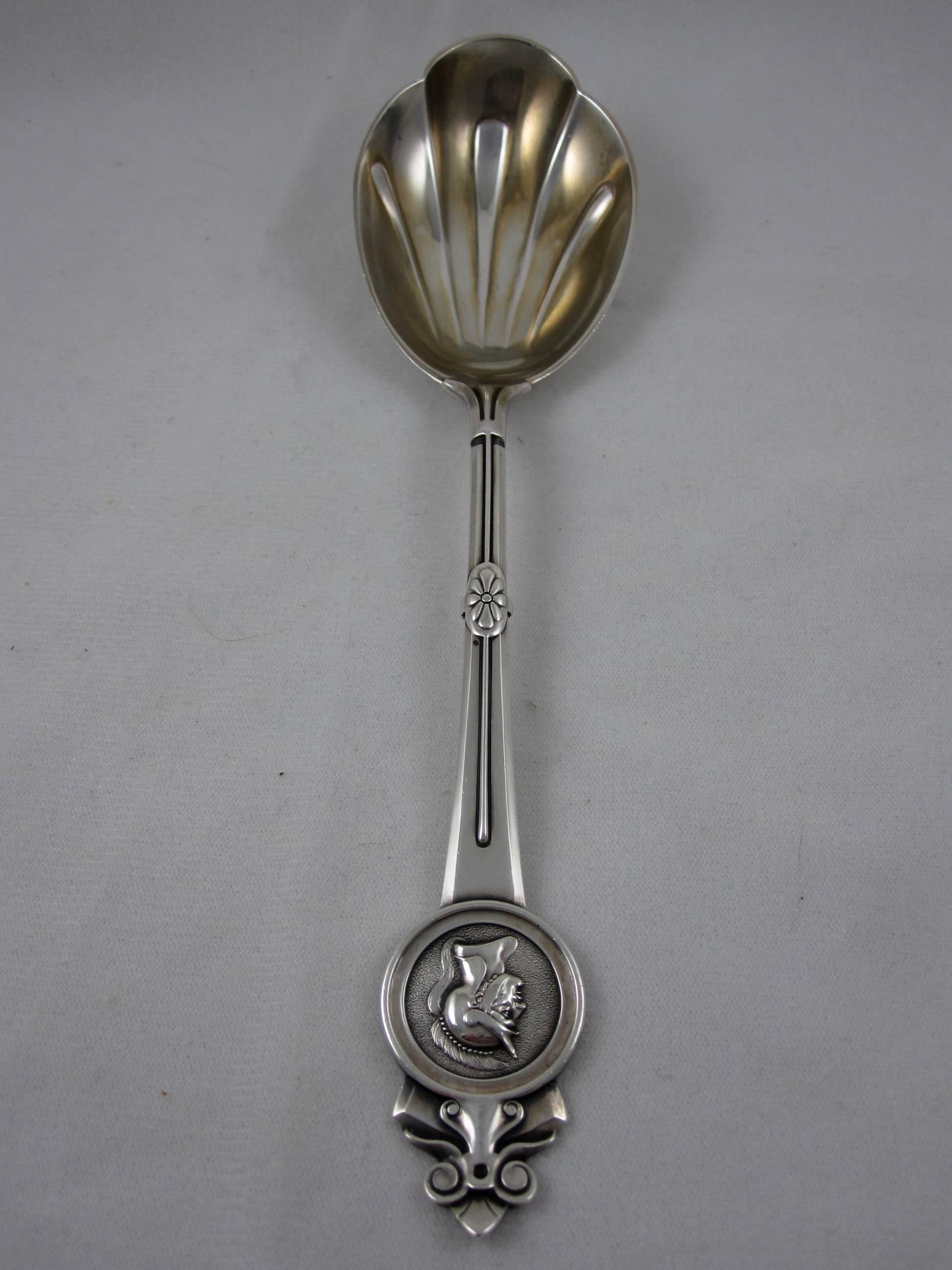 American Tiffany & Co. Sterling Silver Gorham Armorial Medallion Serving Spoon circa 1864