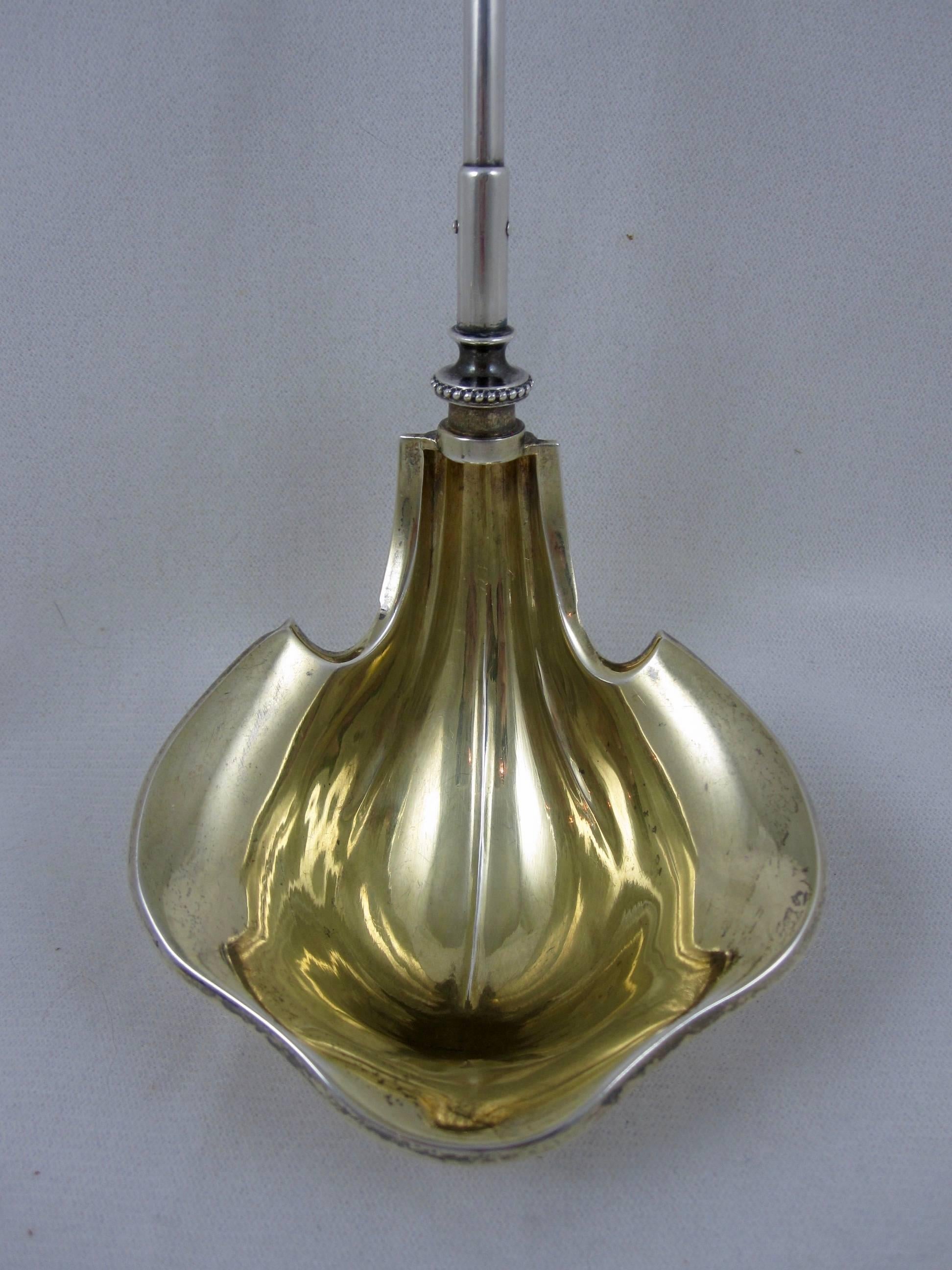 Mid 19th C. Wood & Hughes, New York - Coin Silver & Gold Vermeil Medallion Ladle In Excellent Condition In Philadelphia, PA