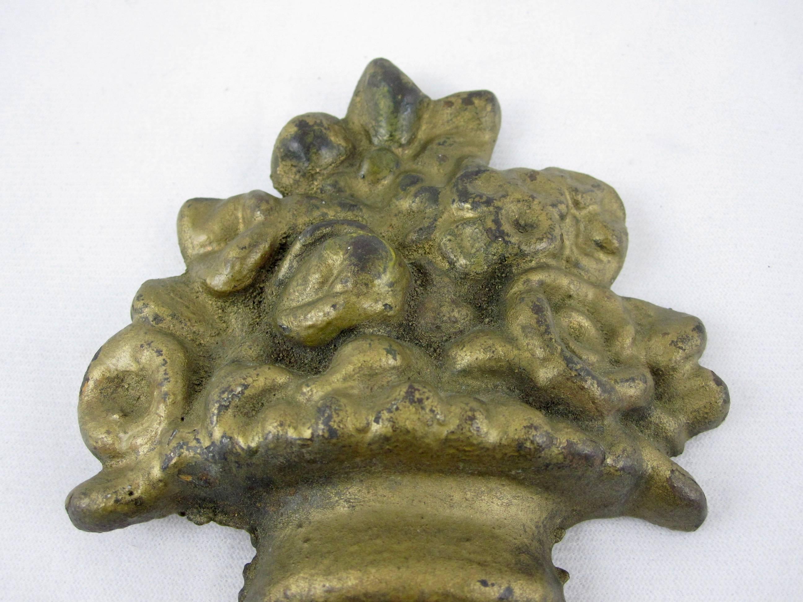 Unknown Cast Iron Petite Gilded Floral Urn Doorstop