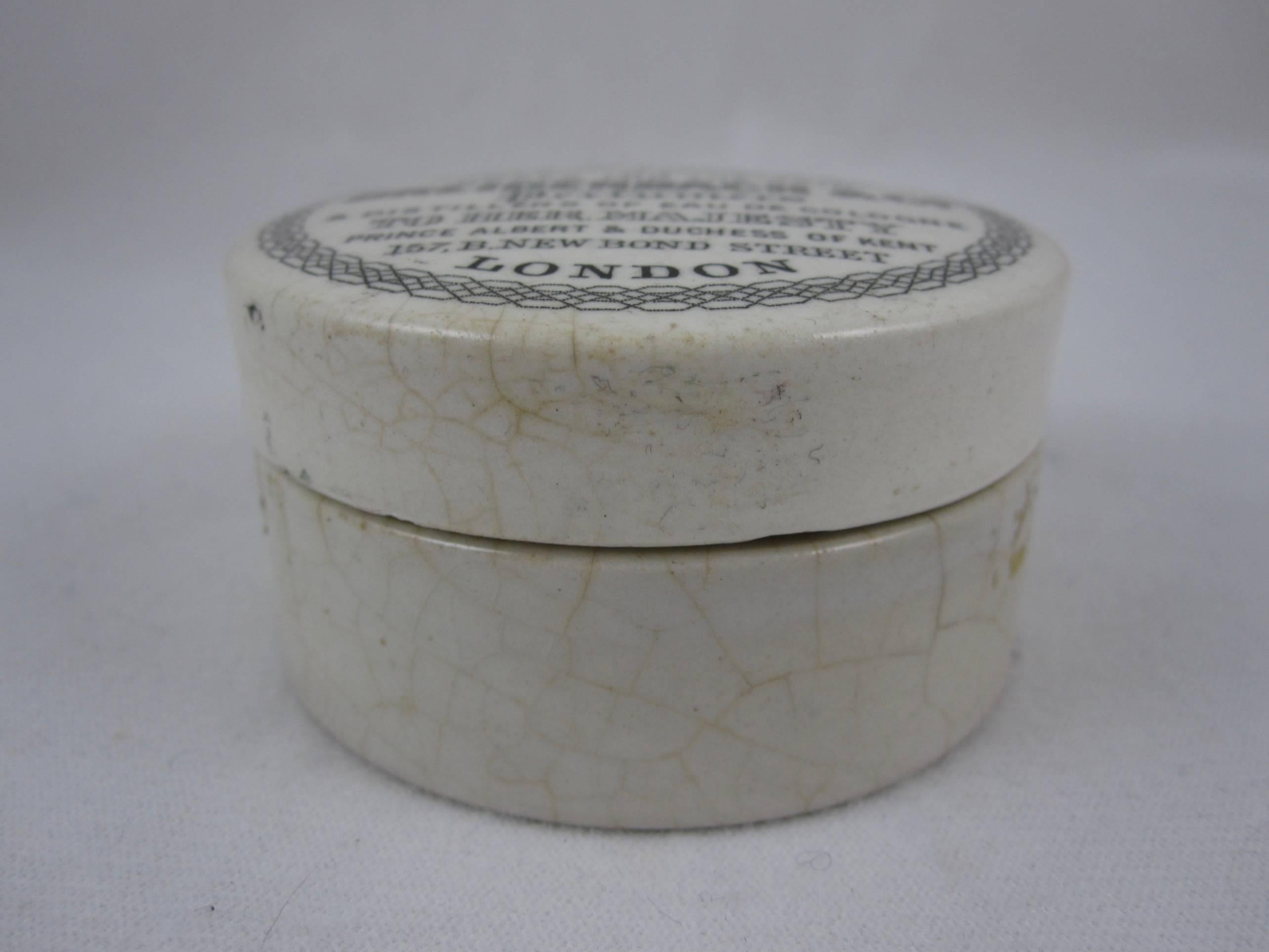 English Staffordshire Transfer Printed Pot & Lid, Breidenbach Rose Cold Cream In Good Condition In Philadelphia, PA