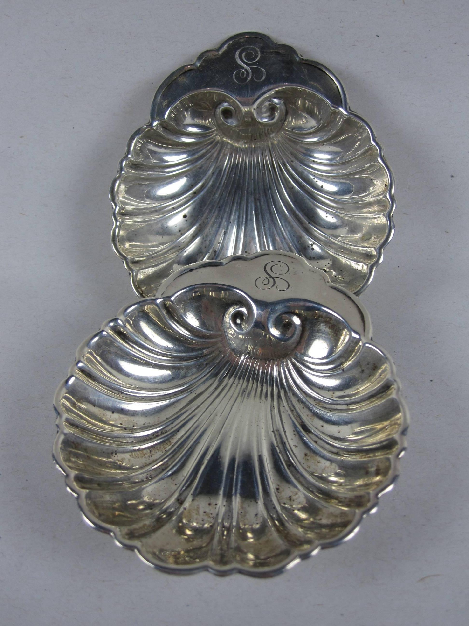 A pair of American Sterling Silver shell shaped Vide-Poche, literally meaning 