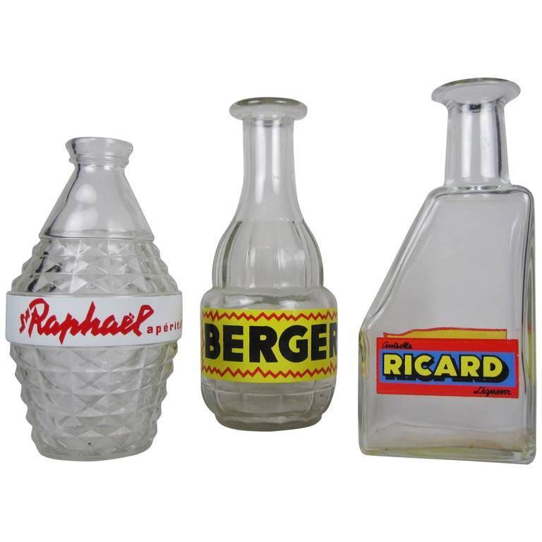 Mid-Century French Bistro Liquor Advertising Glass Carafes, S/3 3