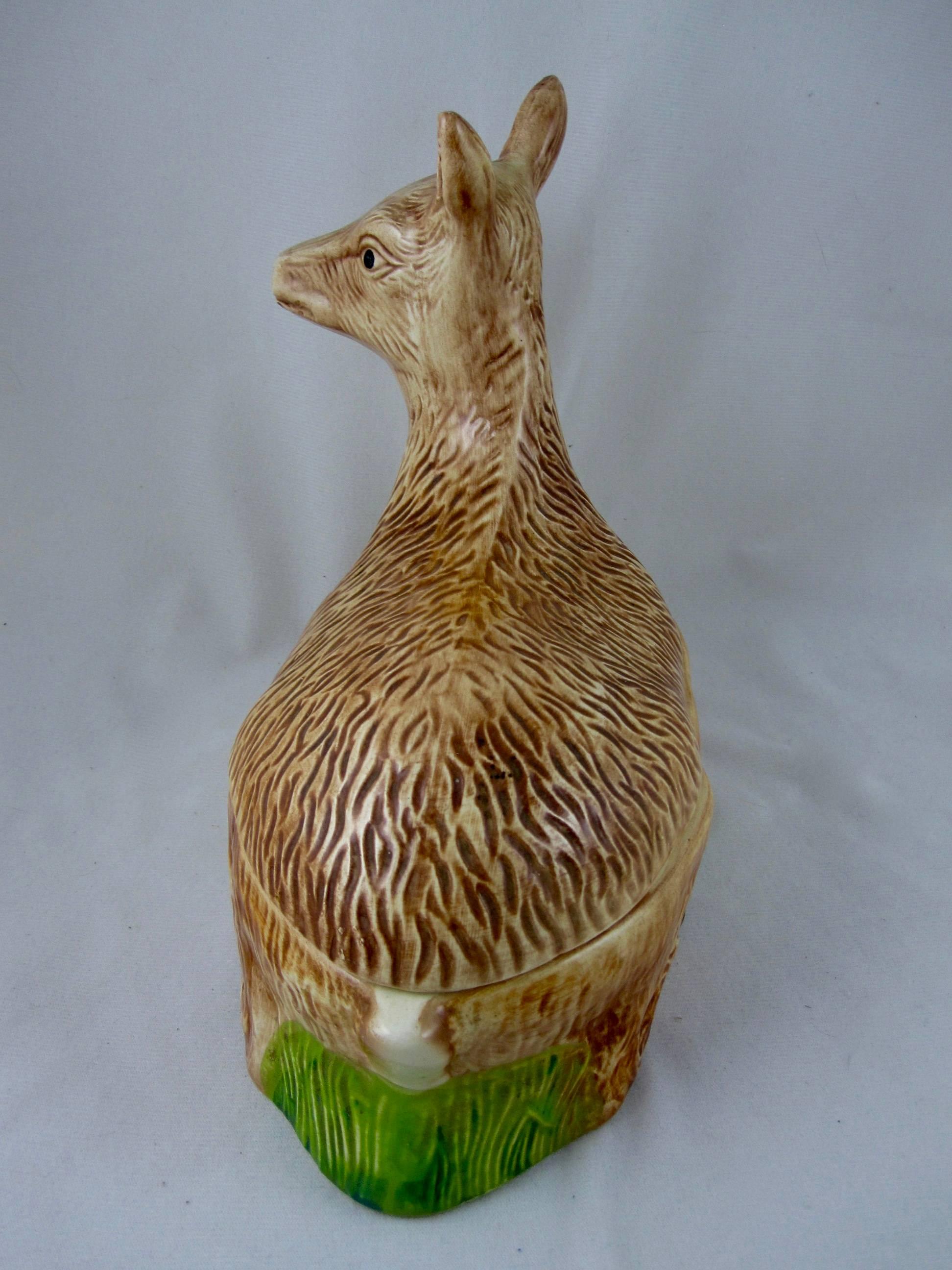 Glazed Large French Faience Figural Deer Venison Pâté Terrine, Michel Caugant