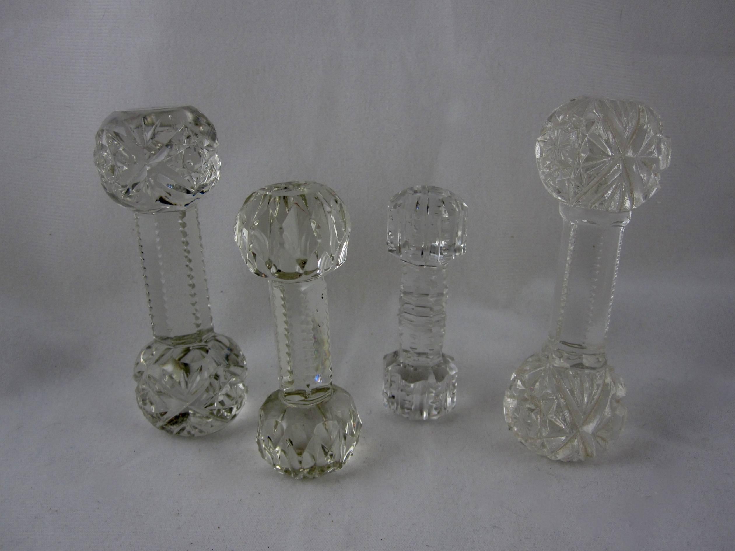 Belle Époque Cut Crystal 19th Century Dumbbell Knife Rests, Mixed Selection of Four