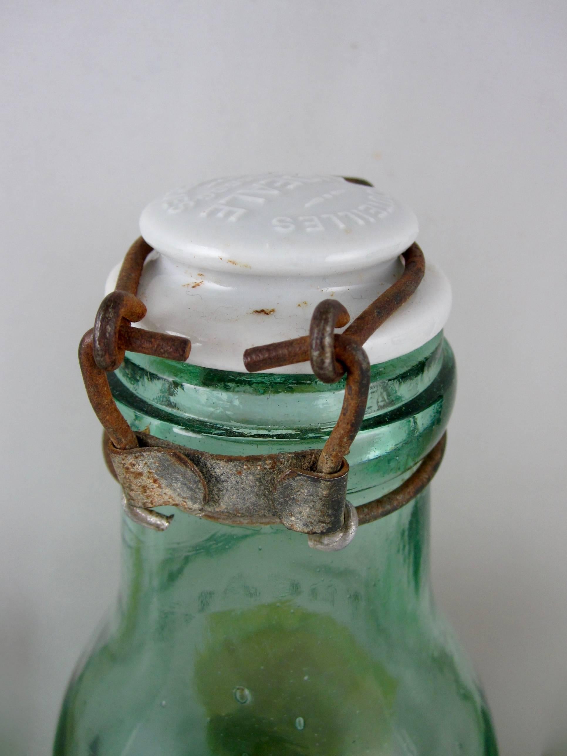 20th Century 1900s French Green L'Ideale Canning Preserve Jars with Lithograph Labels, S/3