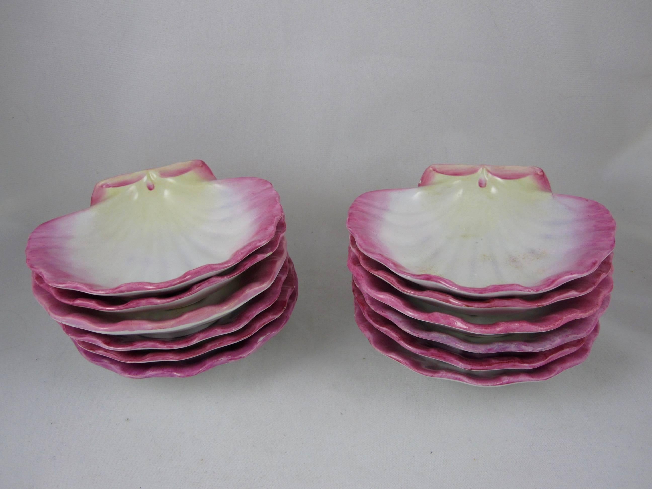 Aesthetic Movement Wedgwood Pearlware Nautilus Scallop Shell Sorbet Parfait Dessert Cups, S/12