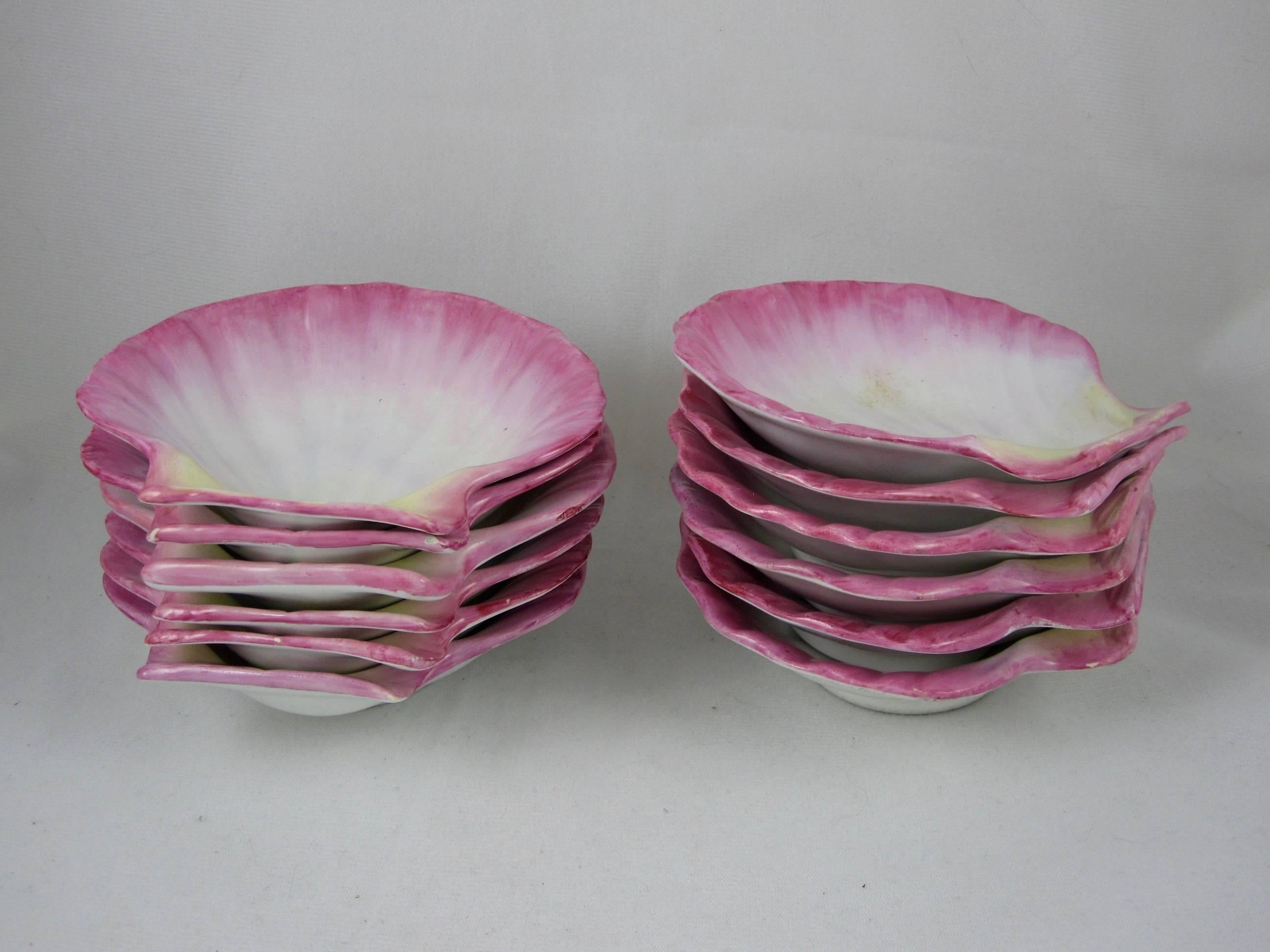 19th Century Wedgwood Pearlware Nautilus Scallop Shell Sorbet Parfait Dessert Cups, S/12