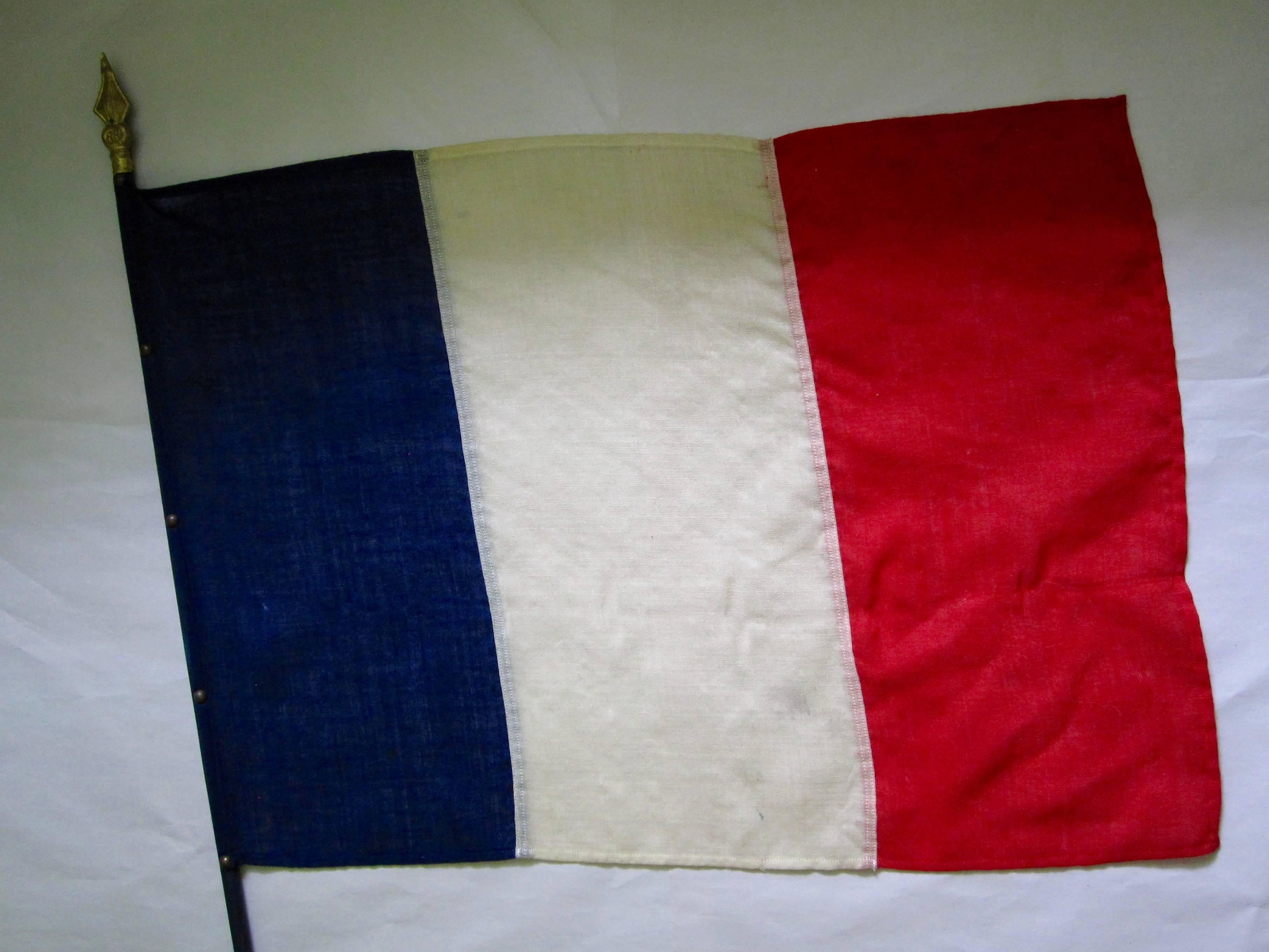 20th Century Large 1940s French Republic RF Tri-Color WWII Victory Parade Flags, a Pair
